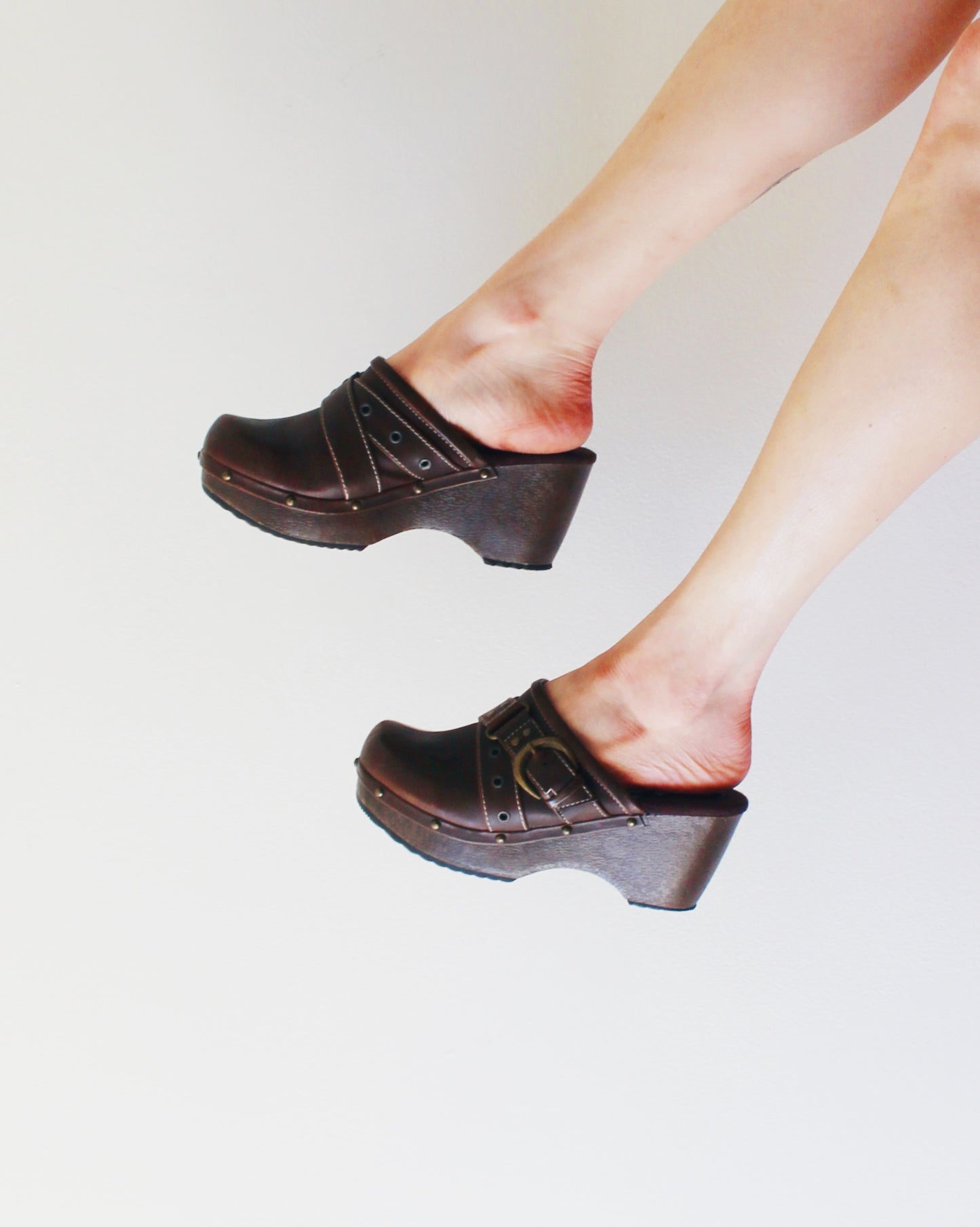 Bongo Brown Leather Chunky Clogs | Y2K Whimsigoth Hippie Style | Slip On Platform Clog Shoes