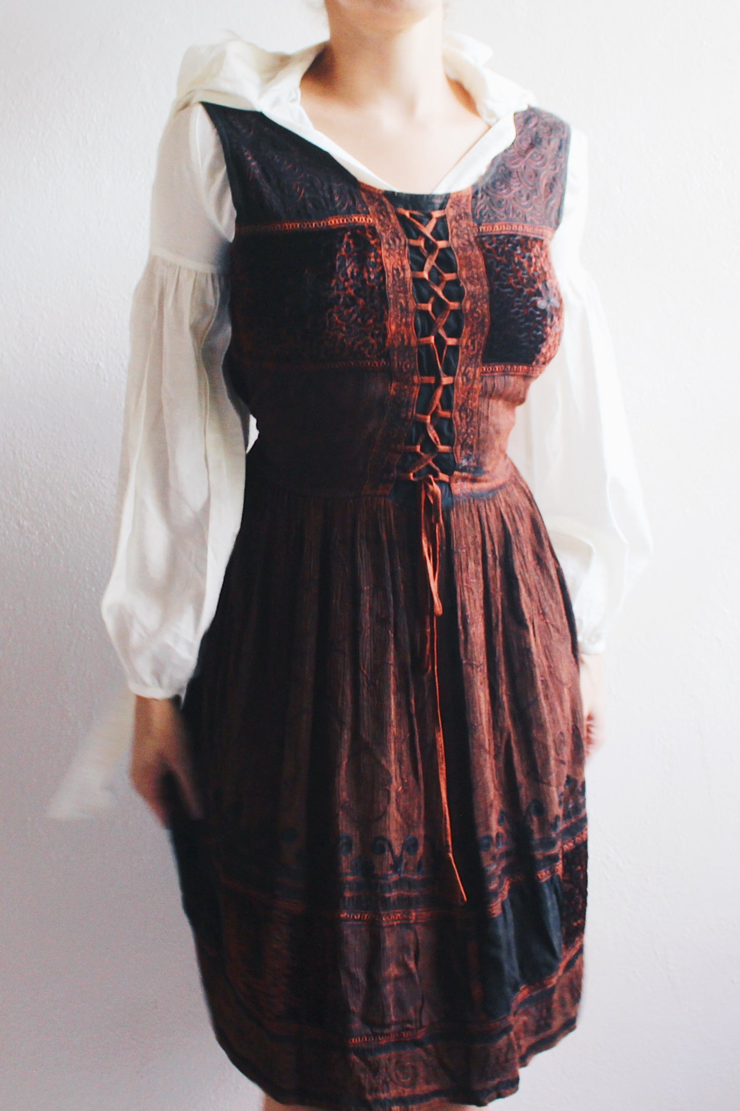 90s Vintage Brown Embroidered Dress with Whimsigoth fairy Vibes