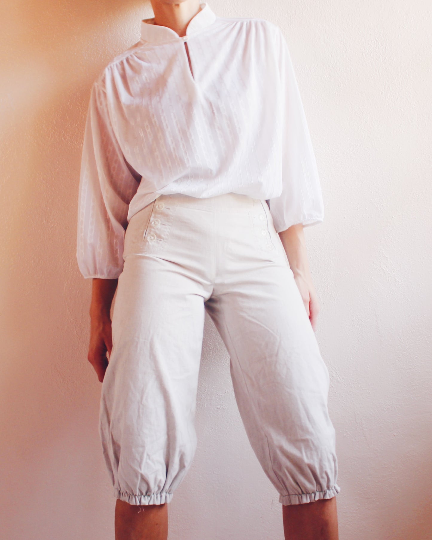 Vintage 1980s Ivory Striped Peasant Tunic – Lightweight Renaissance Faire Blouse