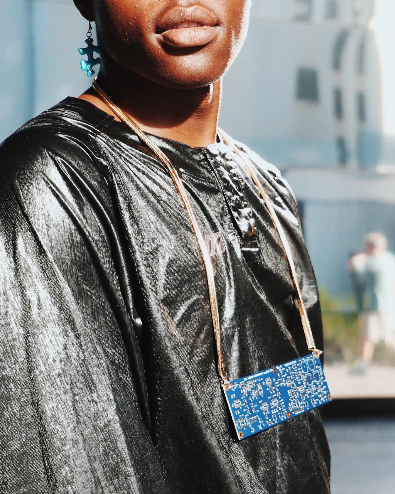 Futuristic Cyber Chic: Blue Circuit Board Upcycled Chain Necklace