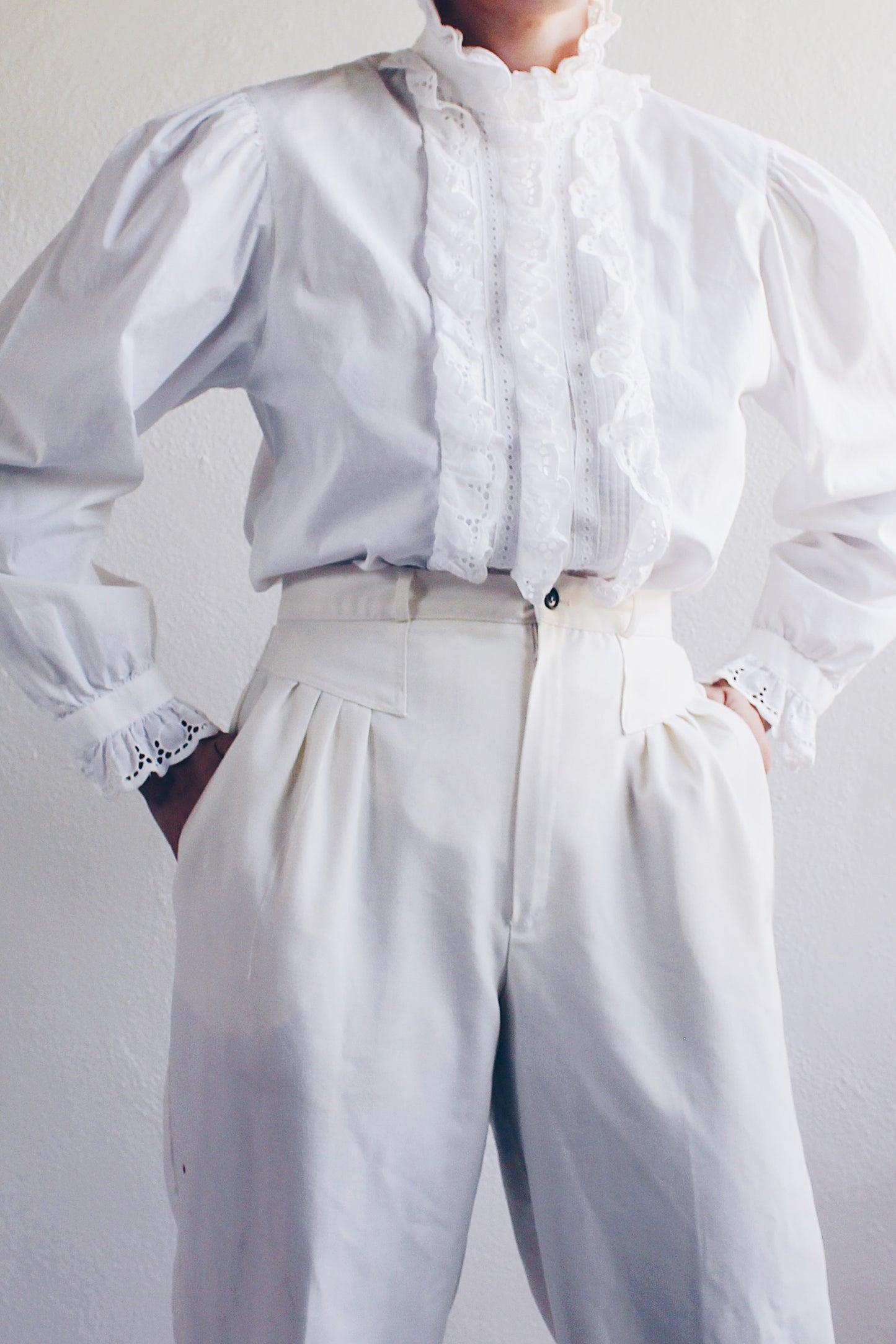Cottage Elegance: White High-Neck Ruffled Victorian Renewal Blouse for Romantic Souls