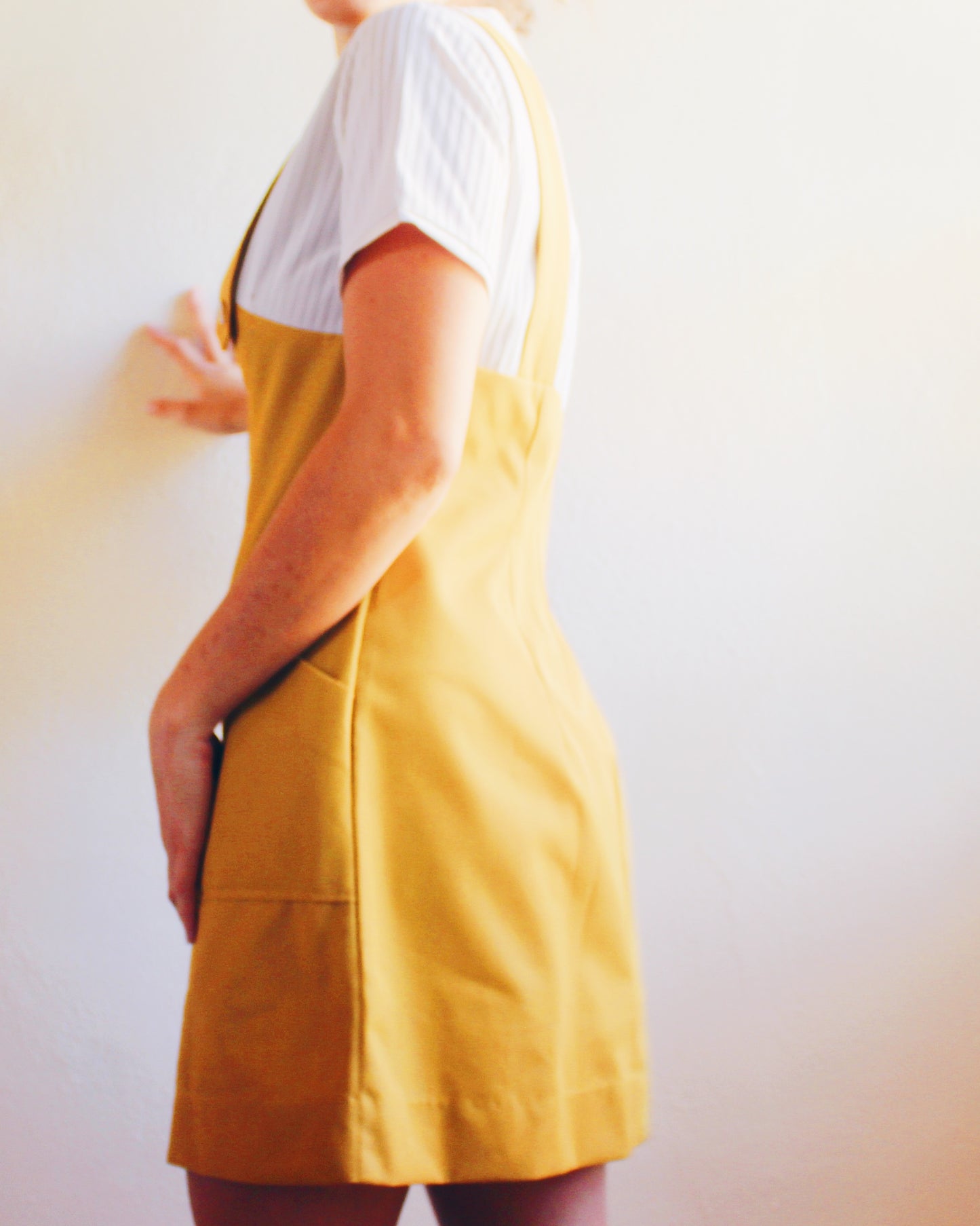 Vintage 1960s Handmade Yellow Pinafore Dress – Mod Mustard Overalls Sundress