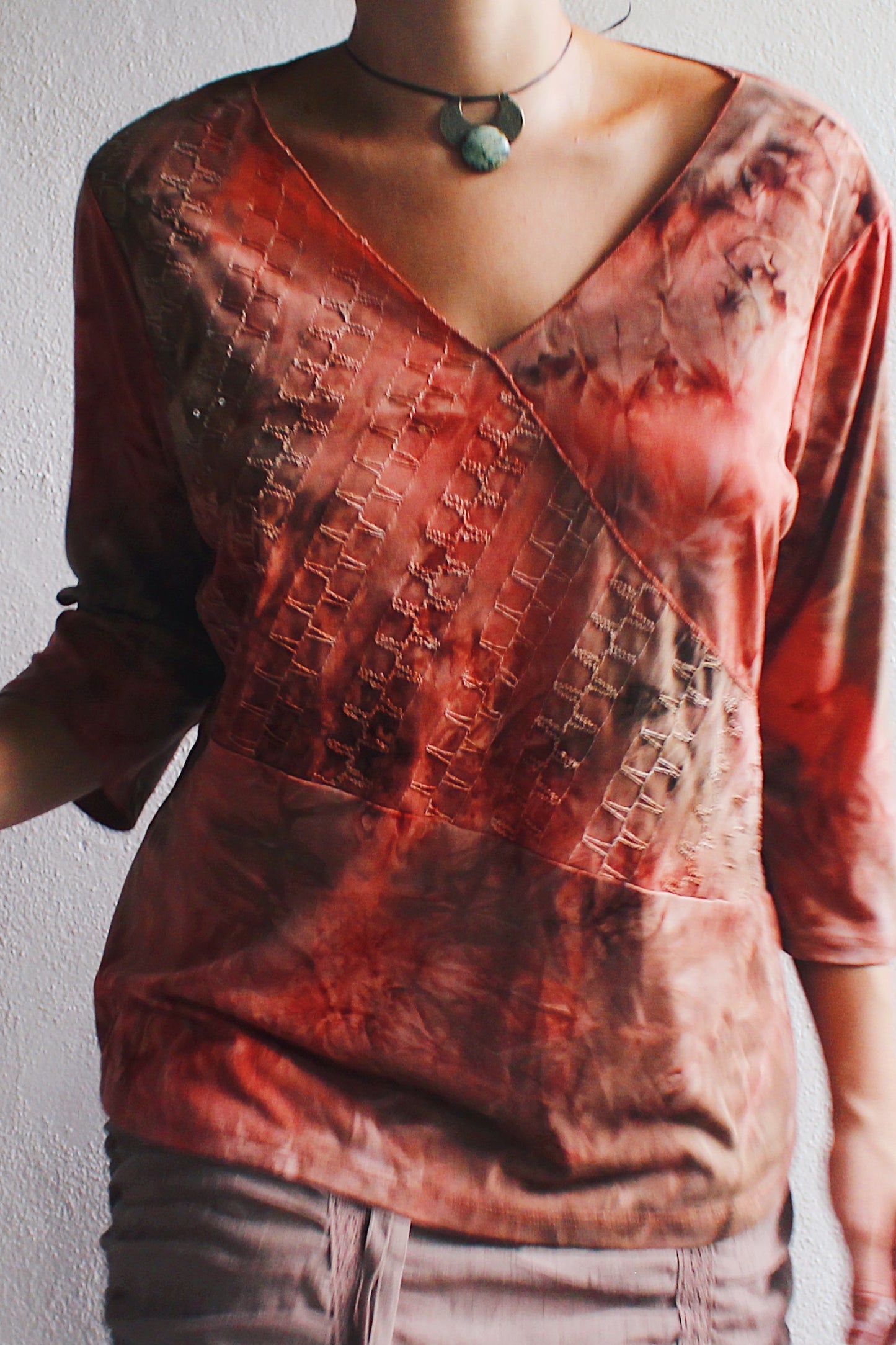 90s tie-dye whimsigoth shirt / red orange embroidered 90s vintage whimsygoth top