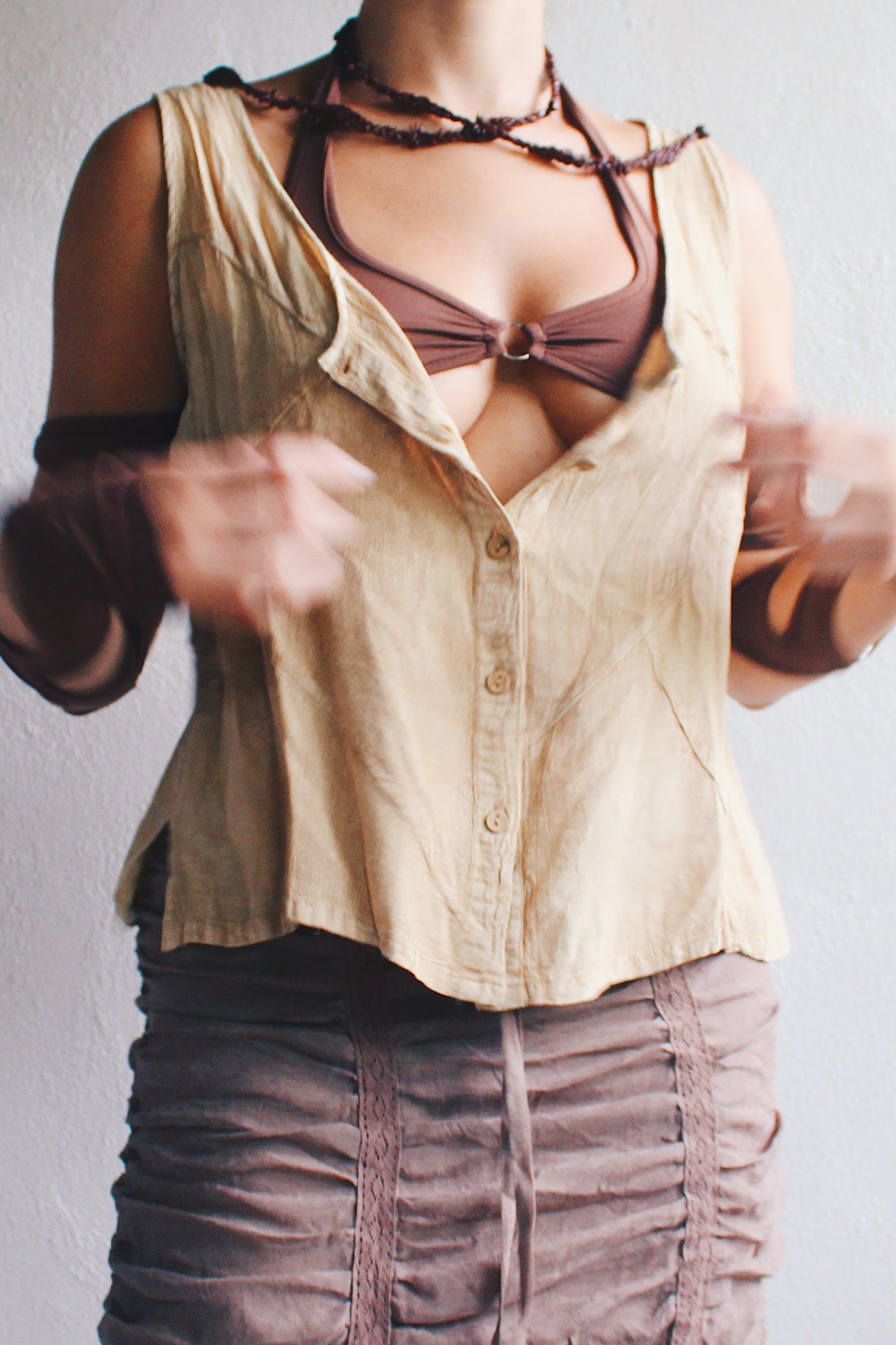 Whimsigoth Revival: Vintage '90s Patchwork Rayon Button-Up Tank Top