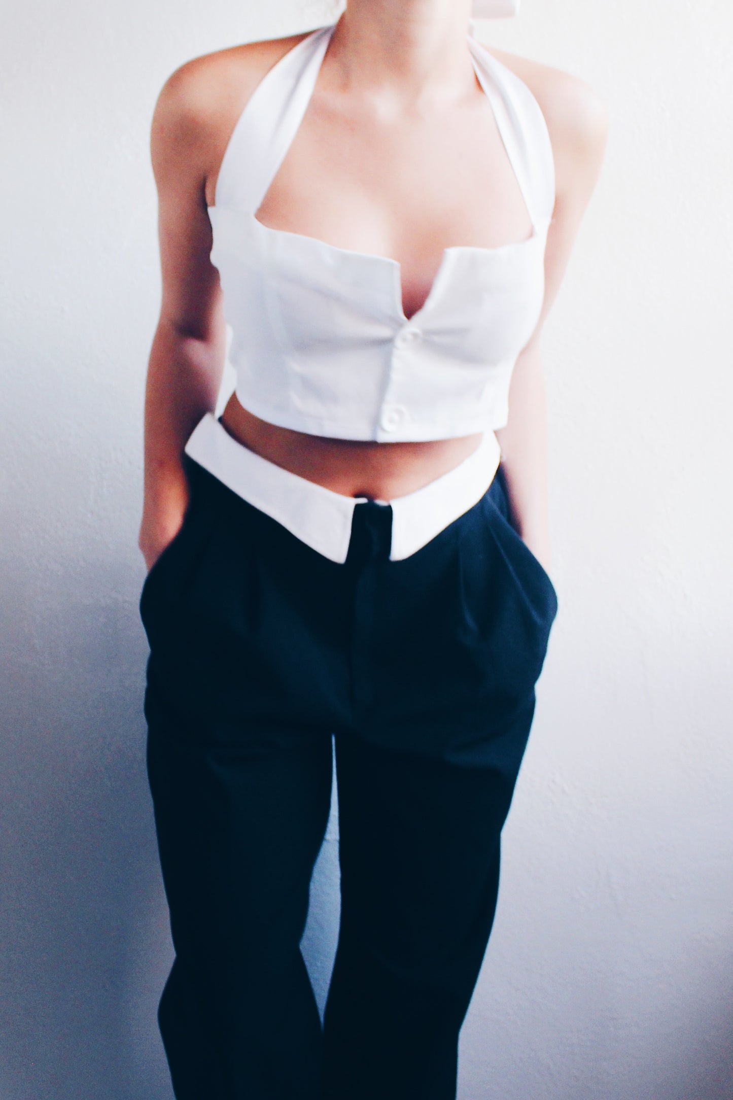 Librarian Chic Upcycled Crop Top from Blazer Bottom - Academic Corporate Style