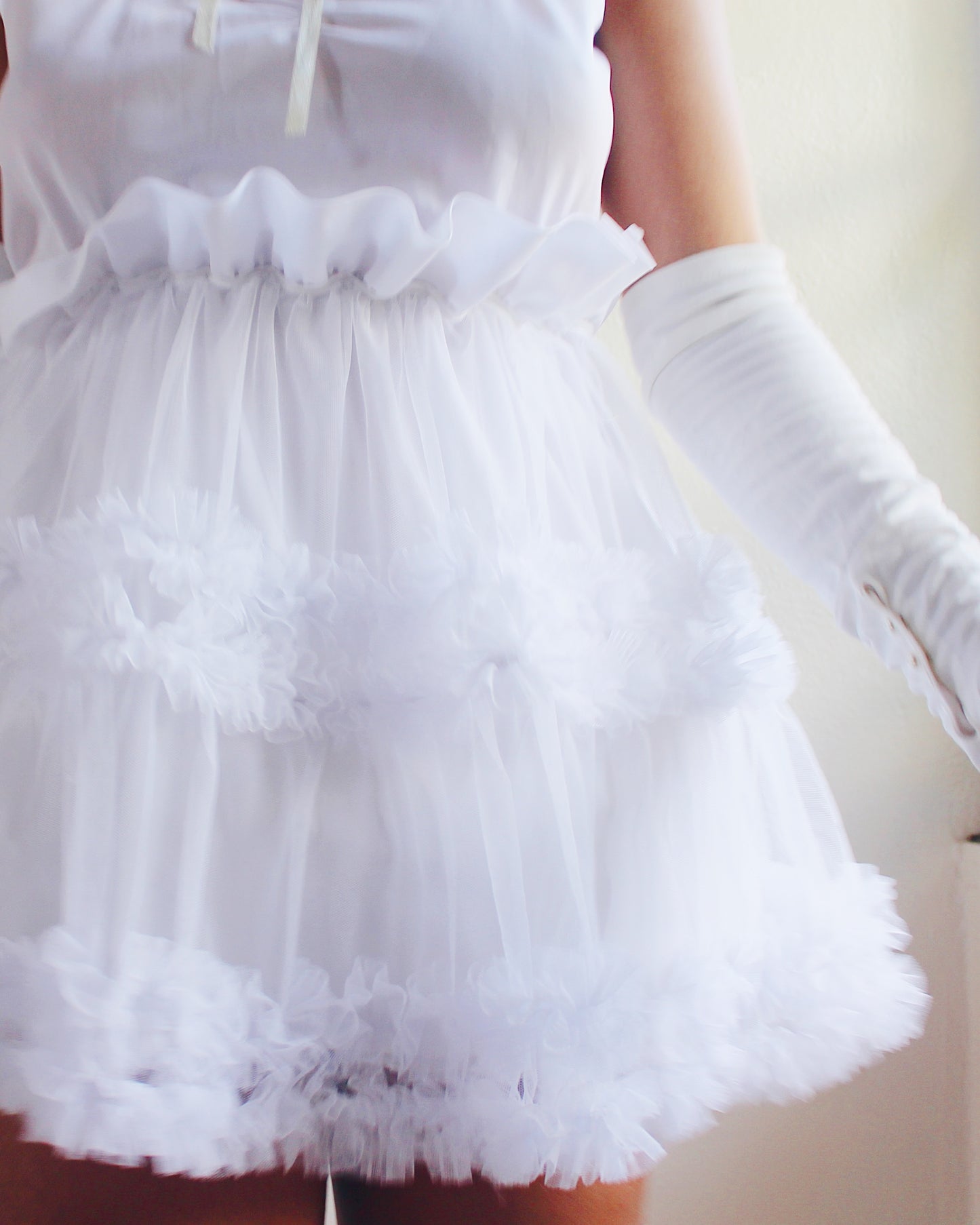 Upcycled White Ruffled Babydoll Dress - Lolita Harajuku Coquette Style | Made from Vintage Slip & Petticoat | Selkie Inspired Design