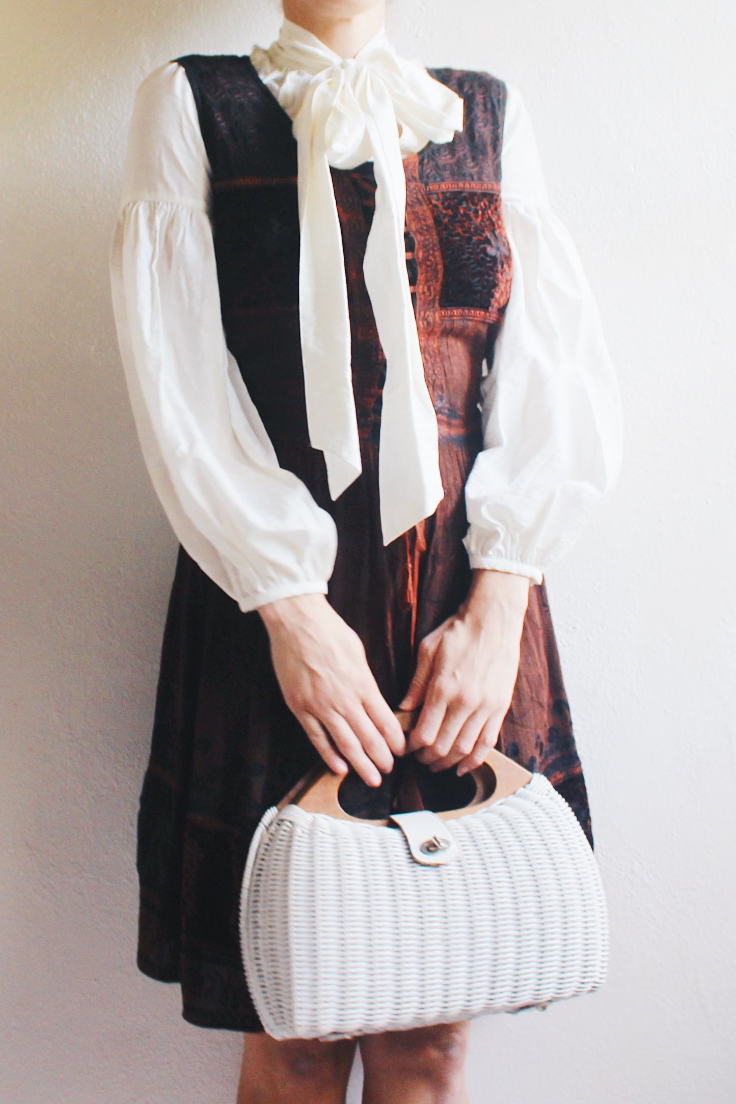 90s Vintage Brown Embroidered Dress with Whimsigoth fairy Vibes