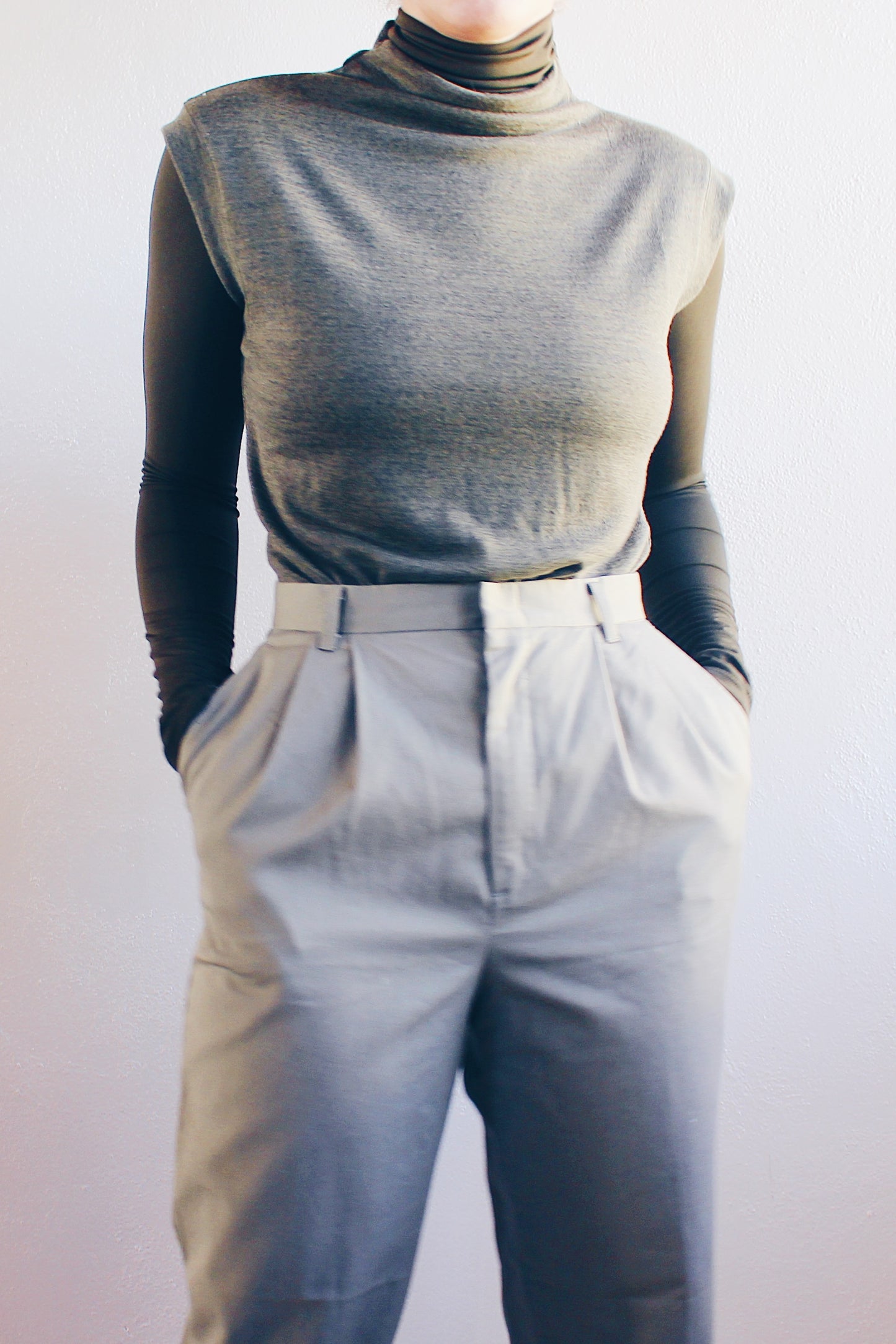 Mockneck Academic: Chic Olive Green Sleeveless Knit Sweater - Chic Corporate style