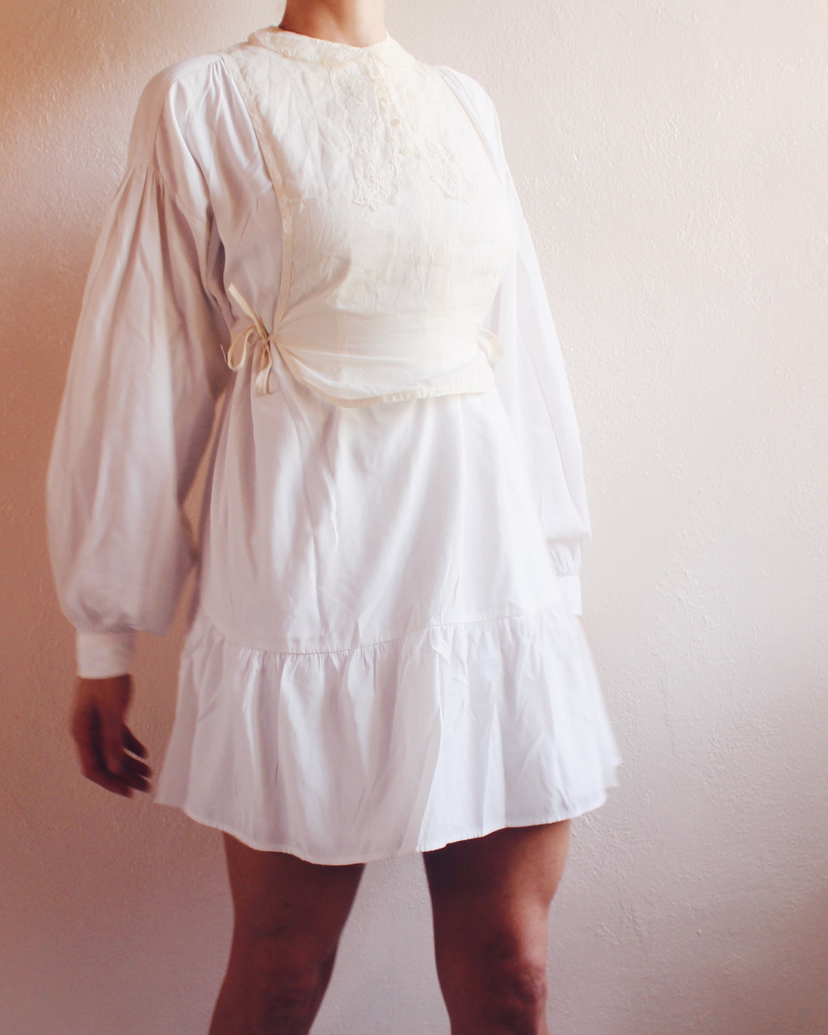 Antique Cream Embroidered False Collar – Edwardian Tie-On Lace Layering Piece | Coquette Cottagecore Accessory
