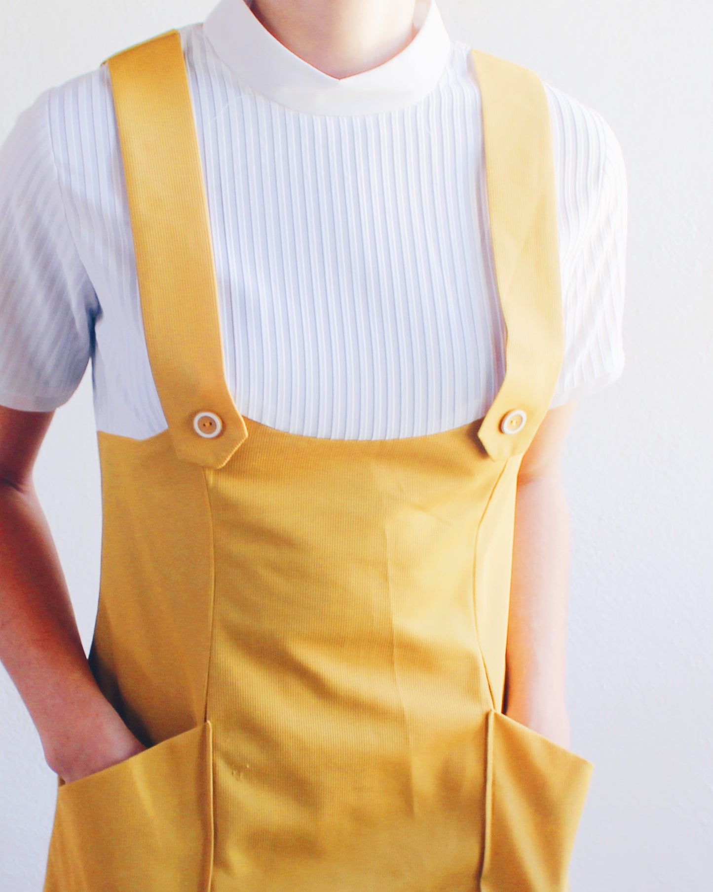 Vintage 1960s Handmade Yellow Pinafore Dress – Mod Mustard Overalls Sundress