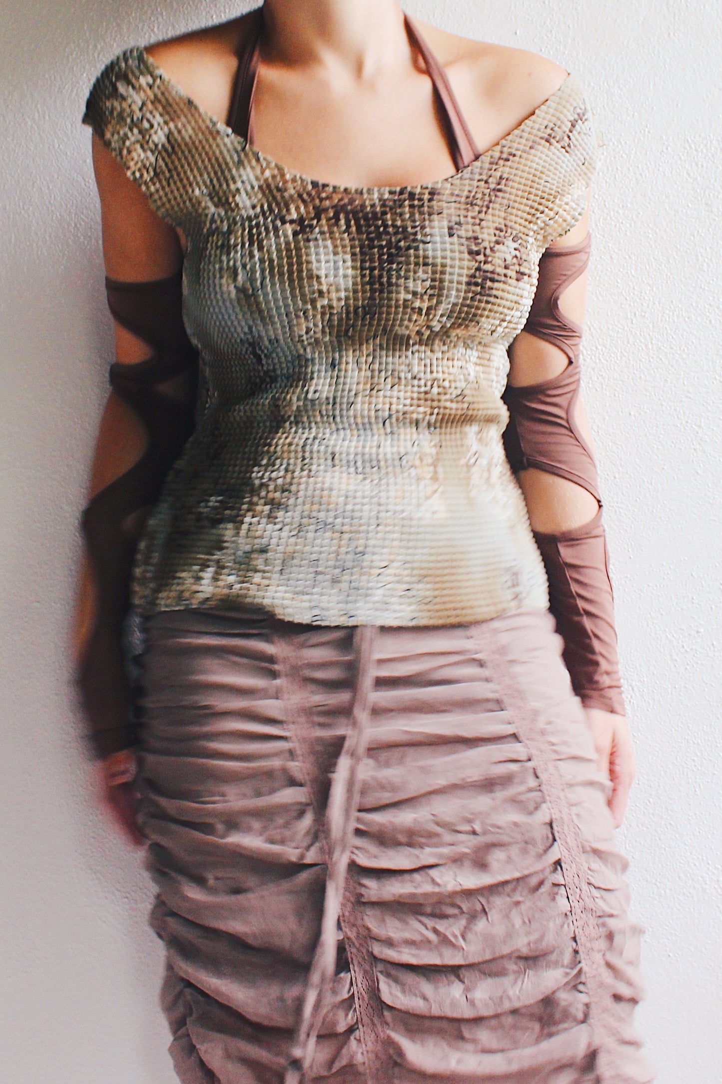Pleats Please Vintage 90s square textured shirt / y2k wrinkle tie dye short sleeve