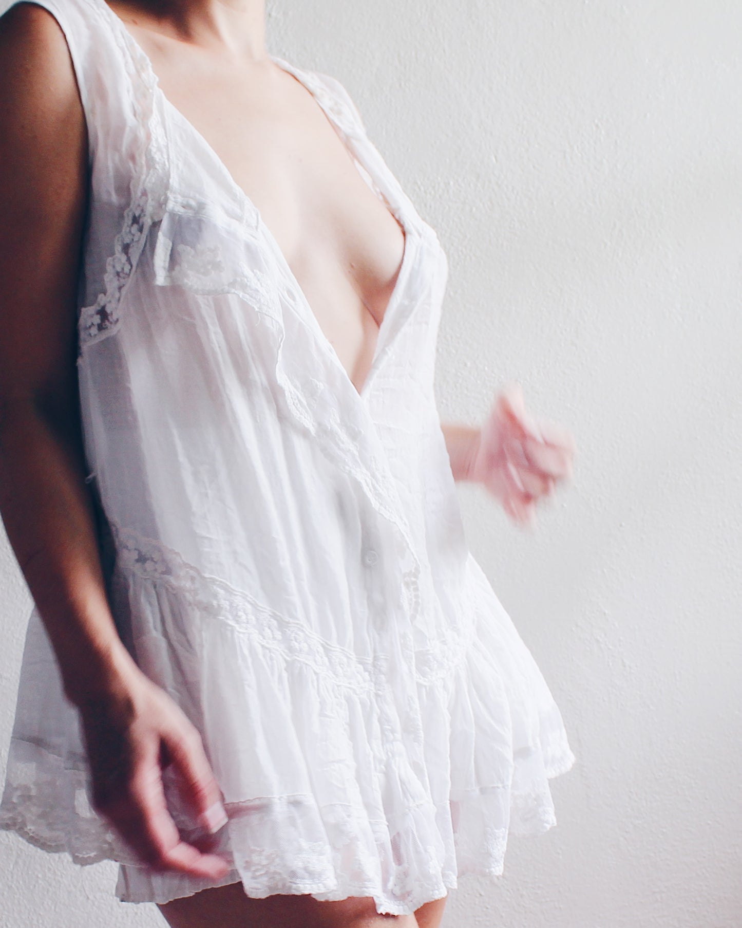 White Vintage Sleeveless Lace cotton Nightgown - Daughters of the Dust Coquette Style | Perfect for Haunted Edwardian Outfits