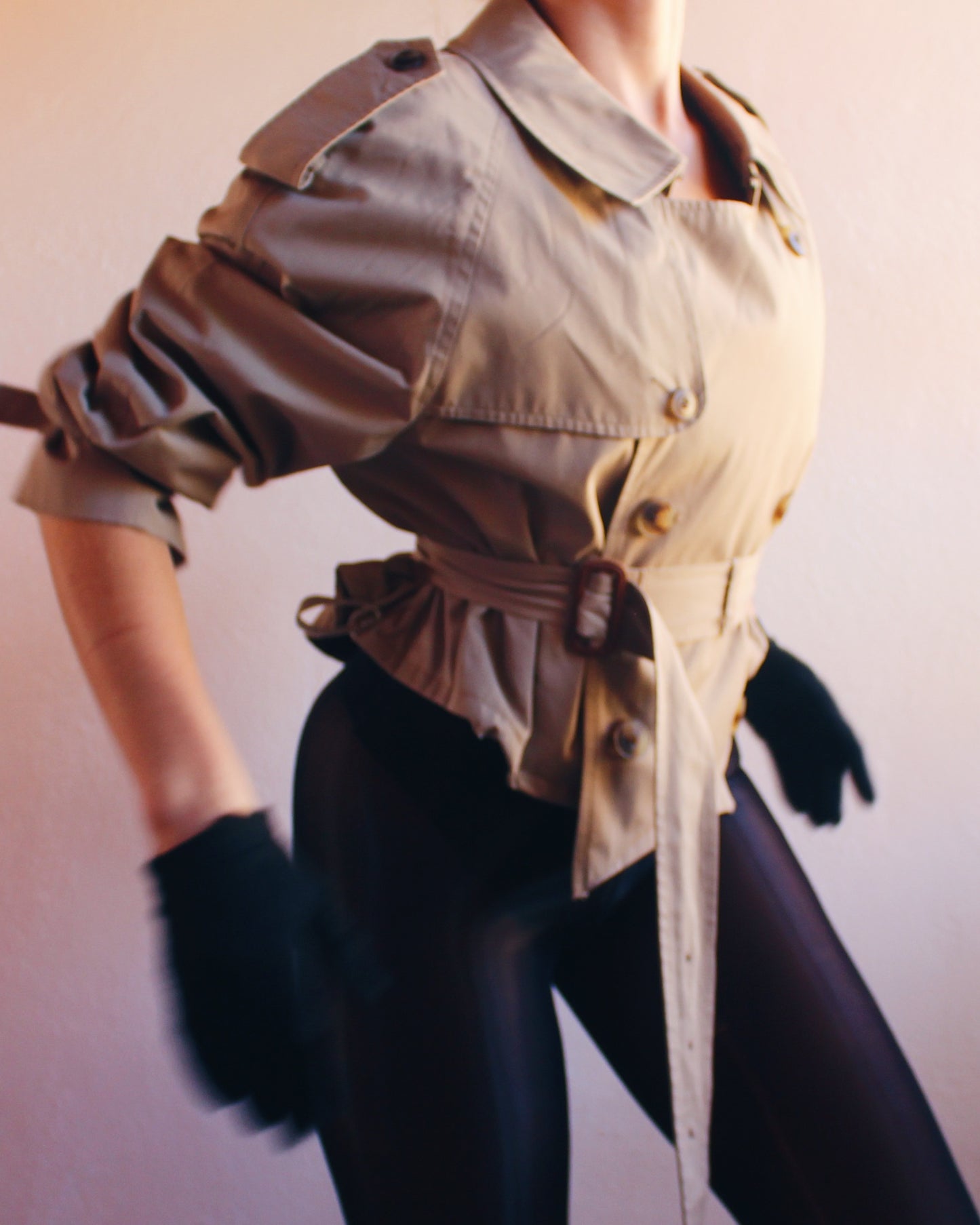 Chic Vintage Upcycled Cropped Trench Coat - Unique Tailored Sustainable Fashion | Classy & One-of-a-Kind Outerwear