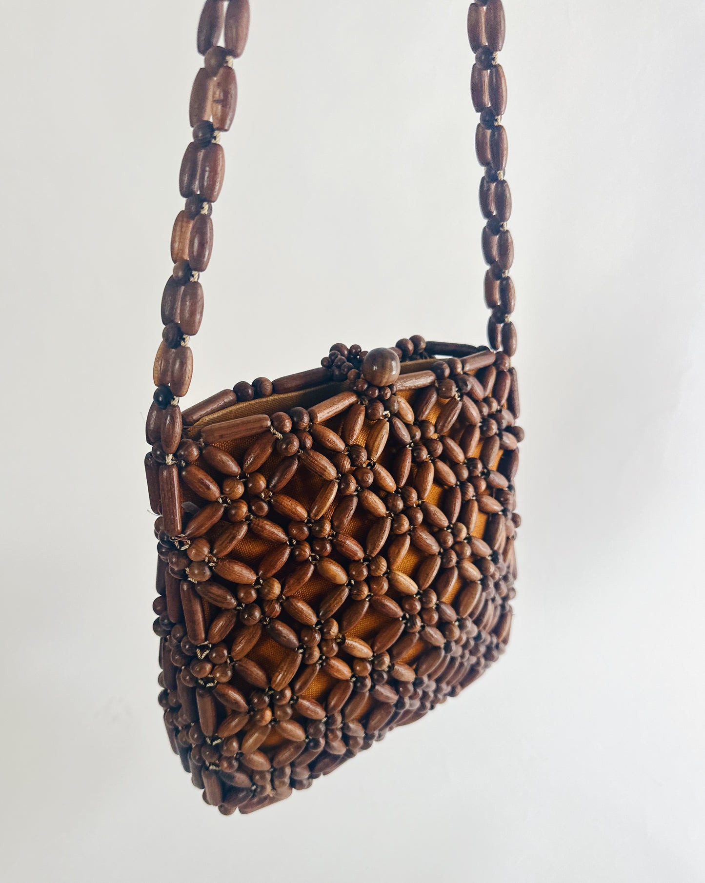 Vintage 90s Wooden Beaded Purse – Small Structured Summer Whimsygoth Boho Bag