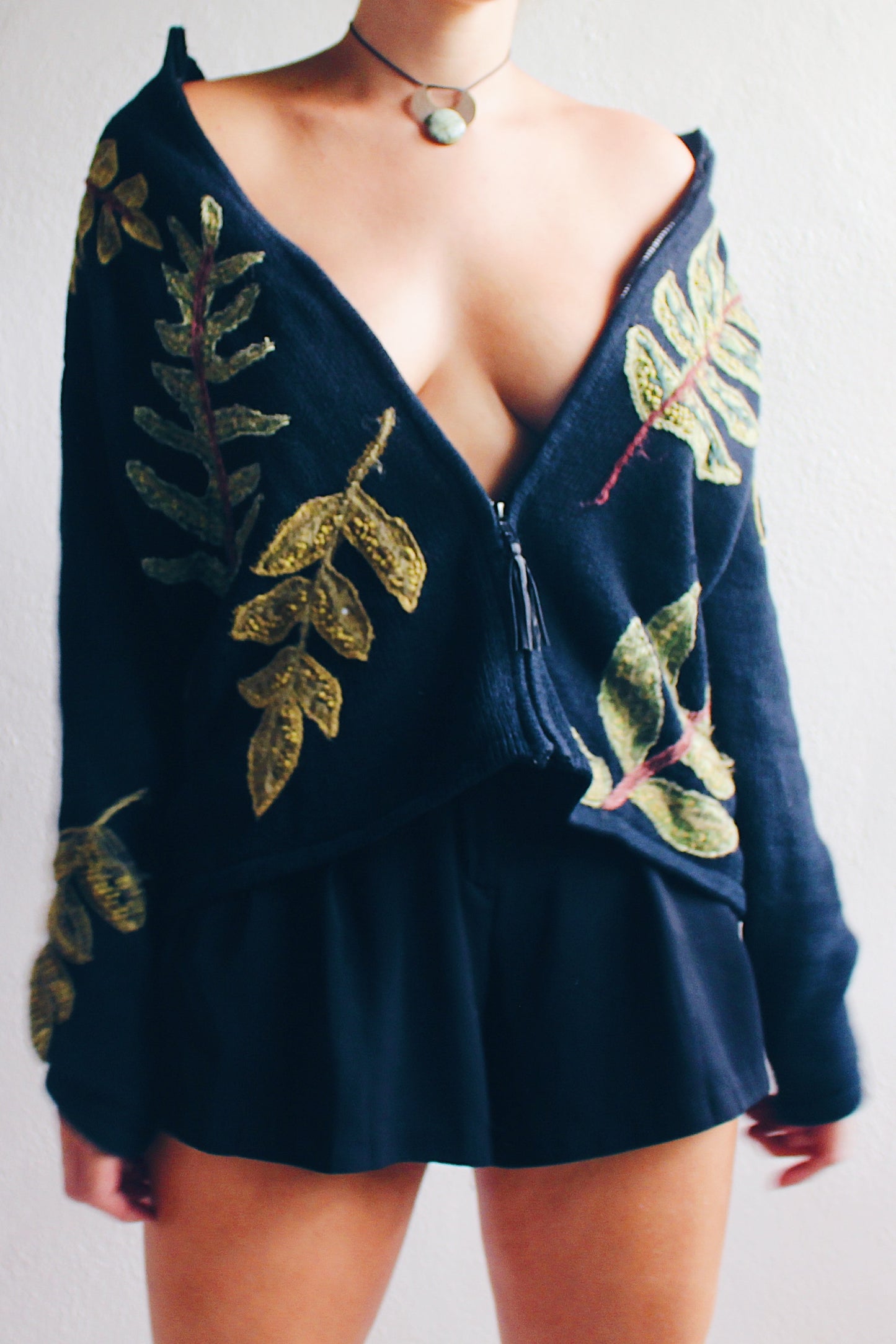 Vintage '90s Whimsigoth Knit Zip-Up Sweater / Goblincore tree branch knit zip up cardigan