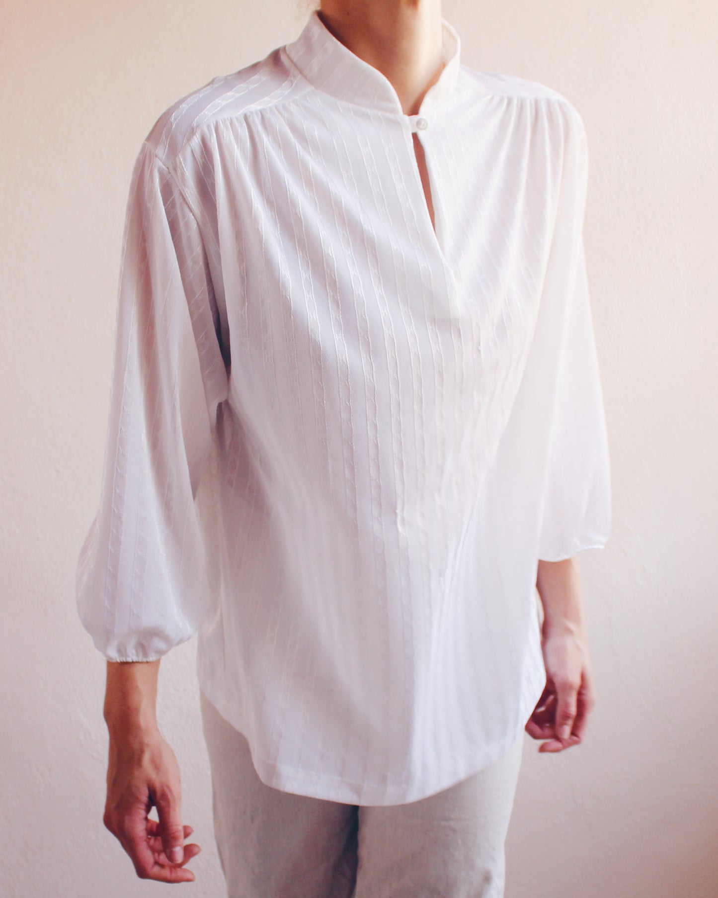 Vintage 1980s Ivory Striped Peasant Tunic – Lightweight Renaissance Faire Blouse