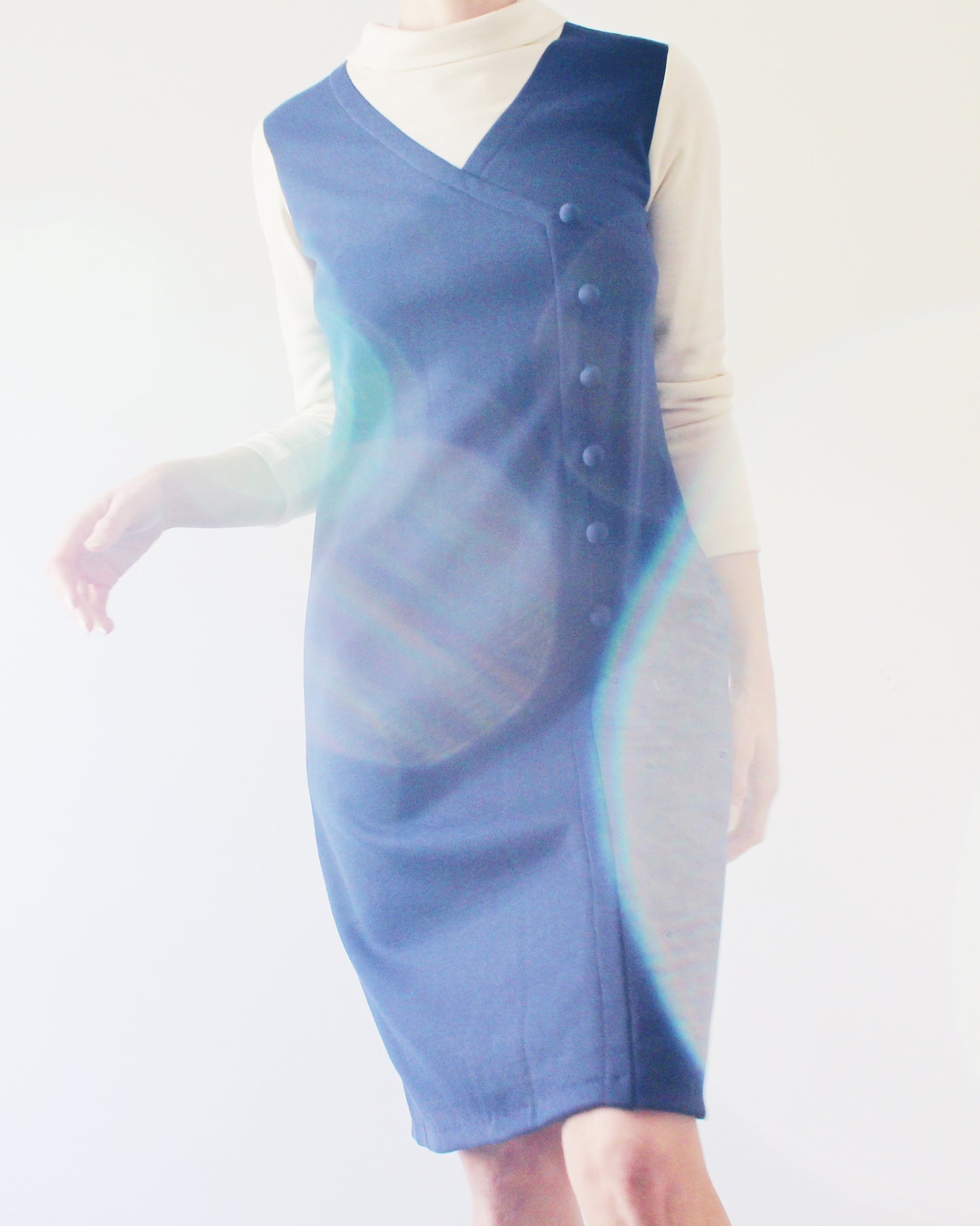 Vintage 1970s Navy & Ivory Pinafore Dress – Mod Knit Minimalist Academic Style