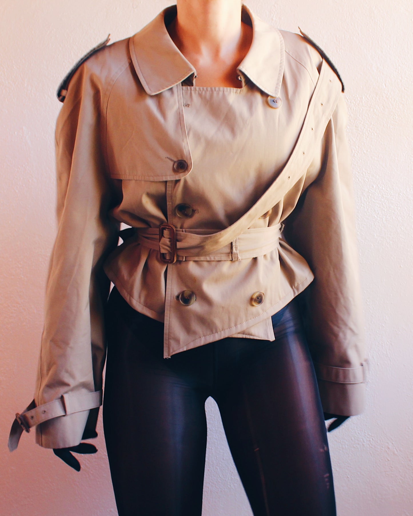 Chic Vintage Upcycled Cropped Trench Coat - Unique Tailored Sustainable Fashion | Classy & One-of-a-Kind Outerwear