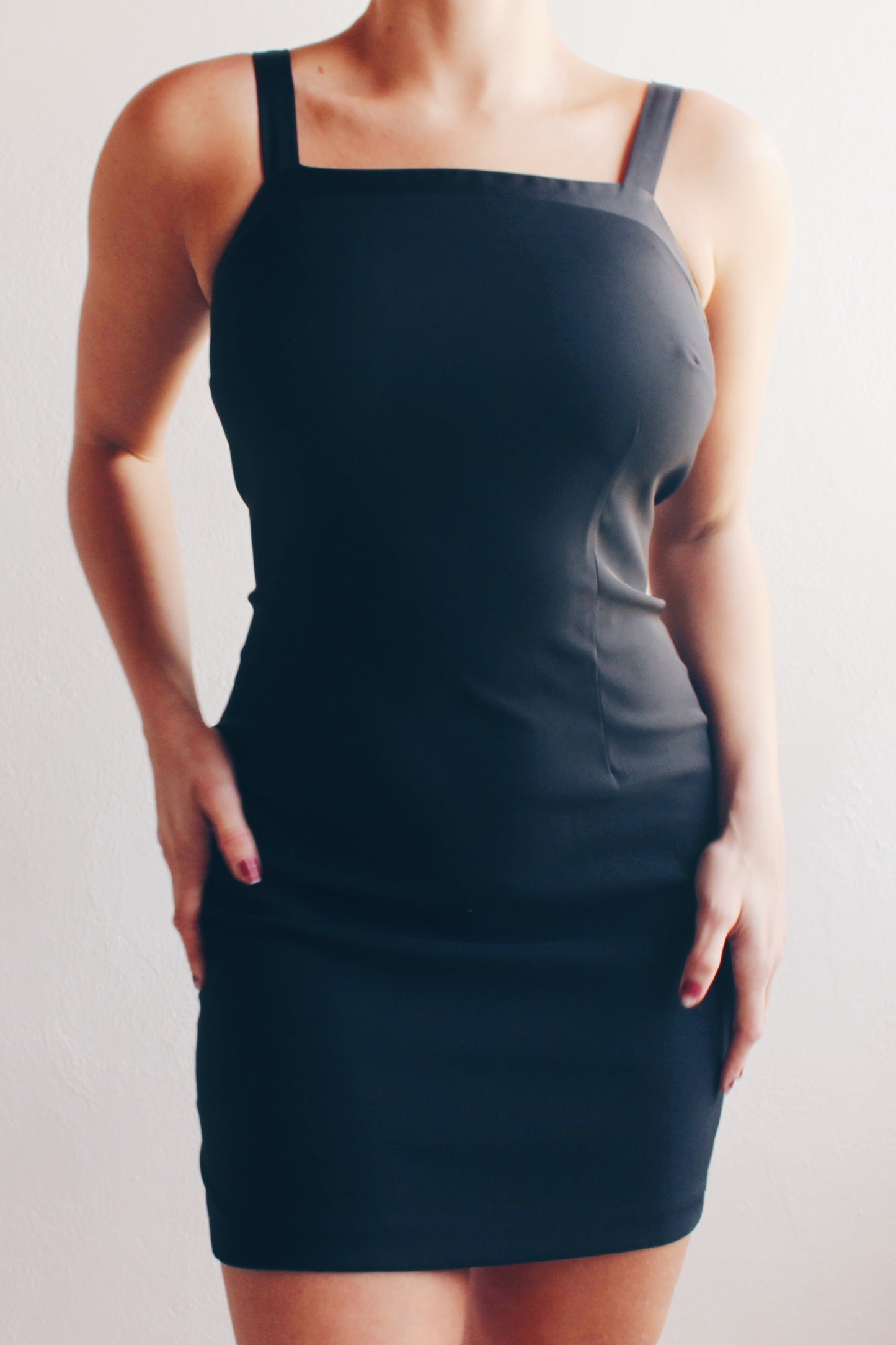 Vintage 90s black mini dress / body con minimalist y2k dress