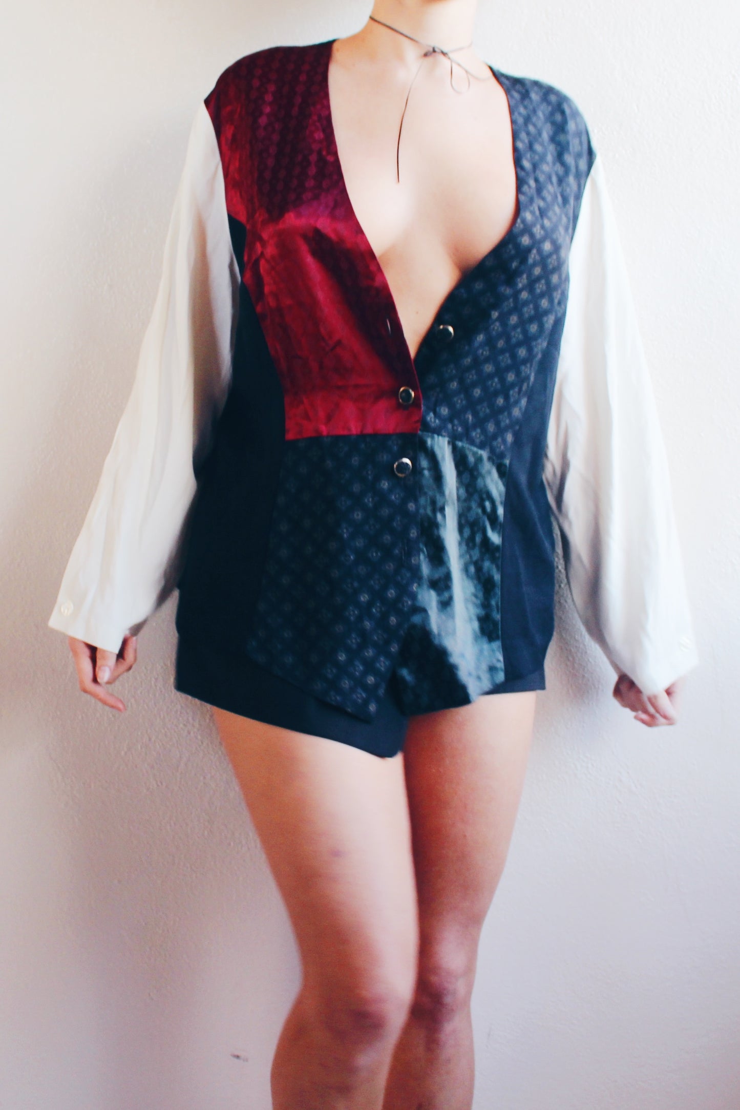 Academic Sleaze: Vintage Blouse with Attached Vest - Retro Bookish Chic!