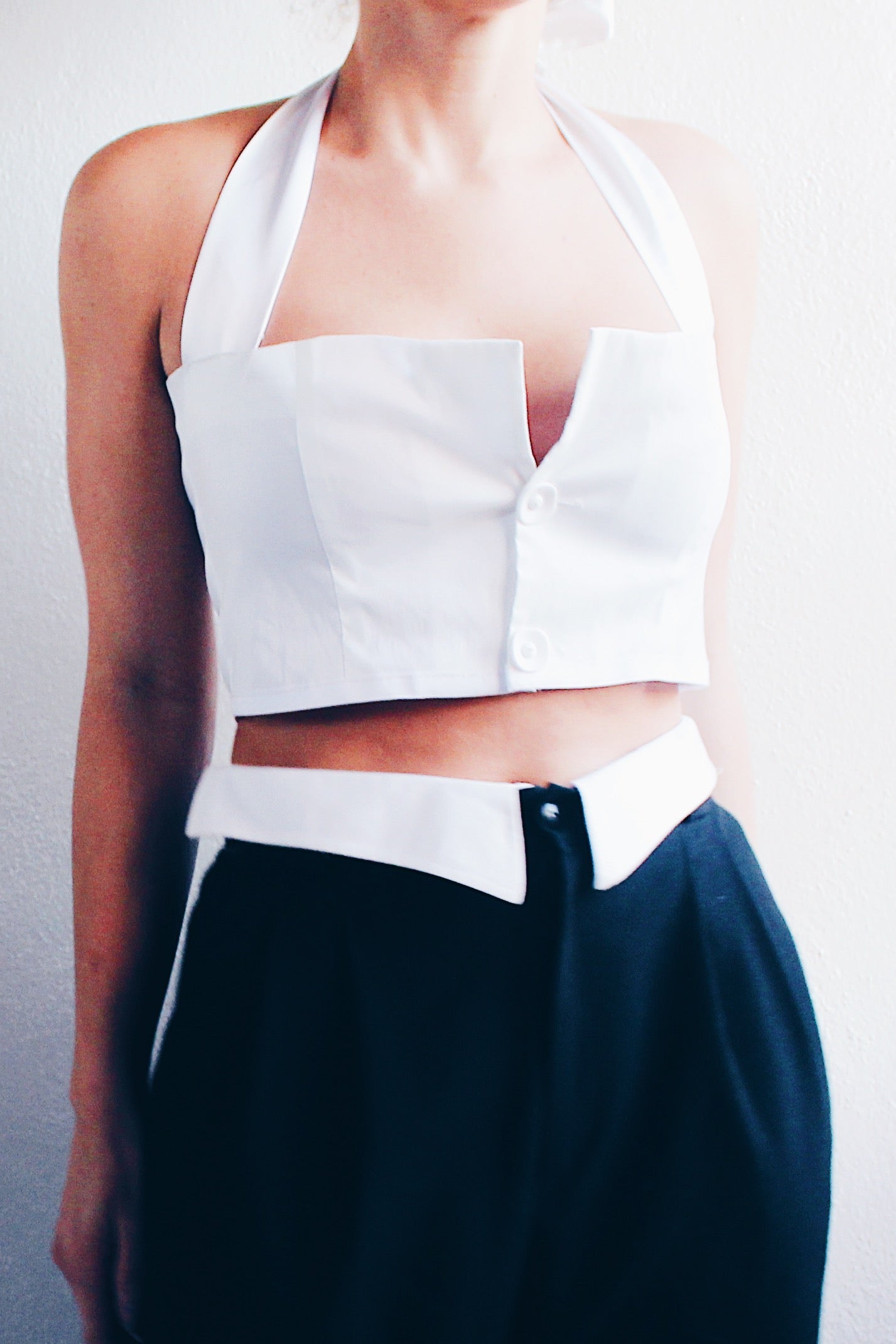 Librarian Chic Upcycled Crop Top from Blazer Bottom - Academic Corporate Style