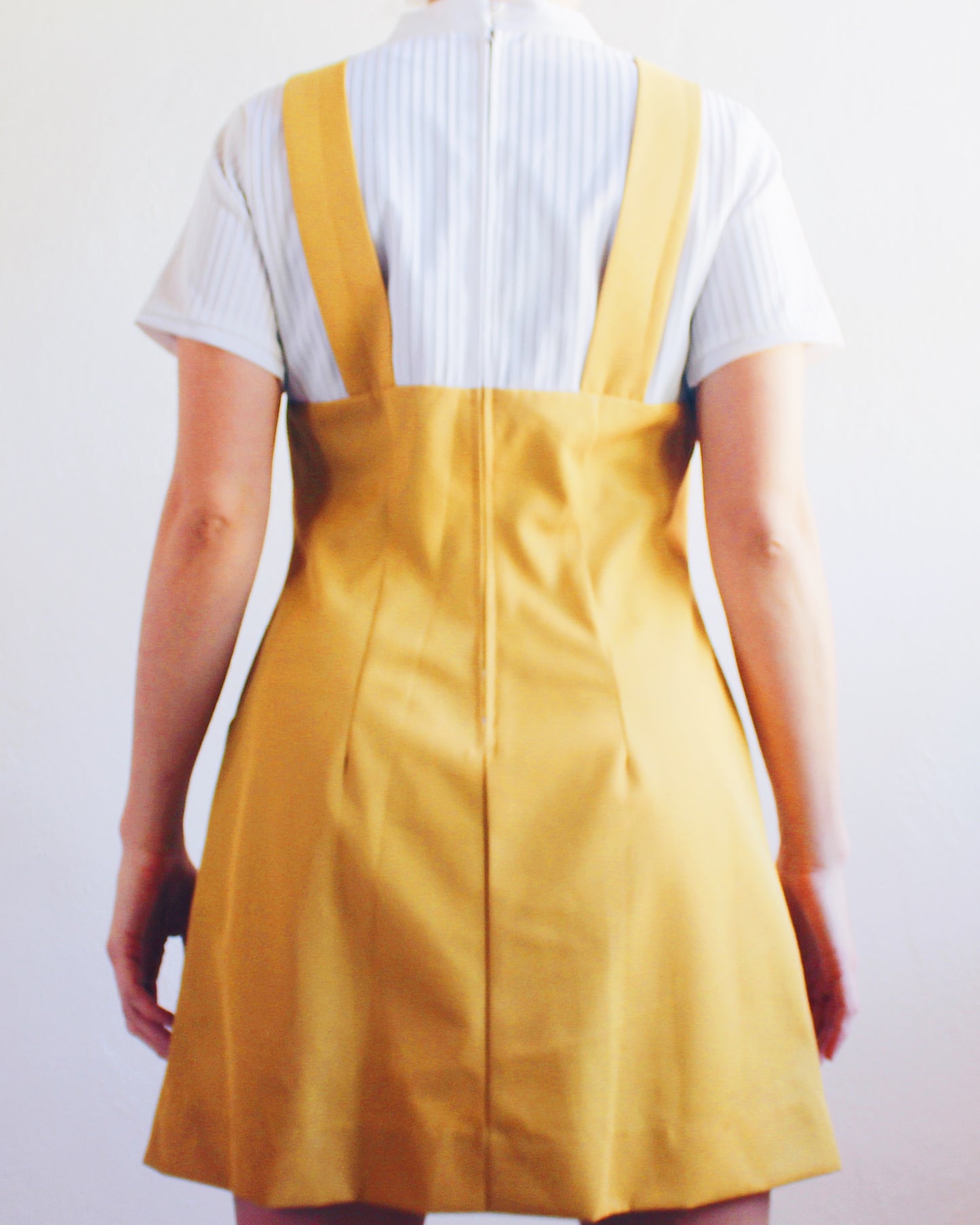 Vintage 1960s Handmade Yellow Pinafore Dress – Mod Mustard Overalls Sundress