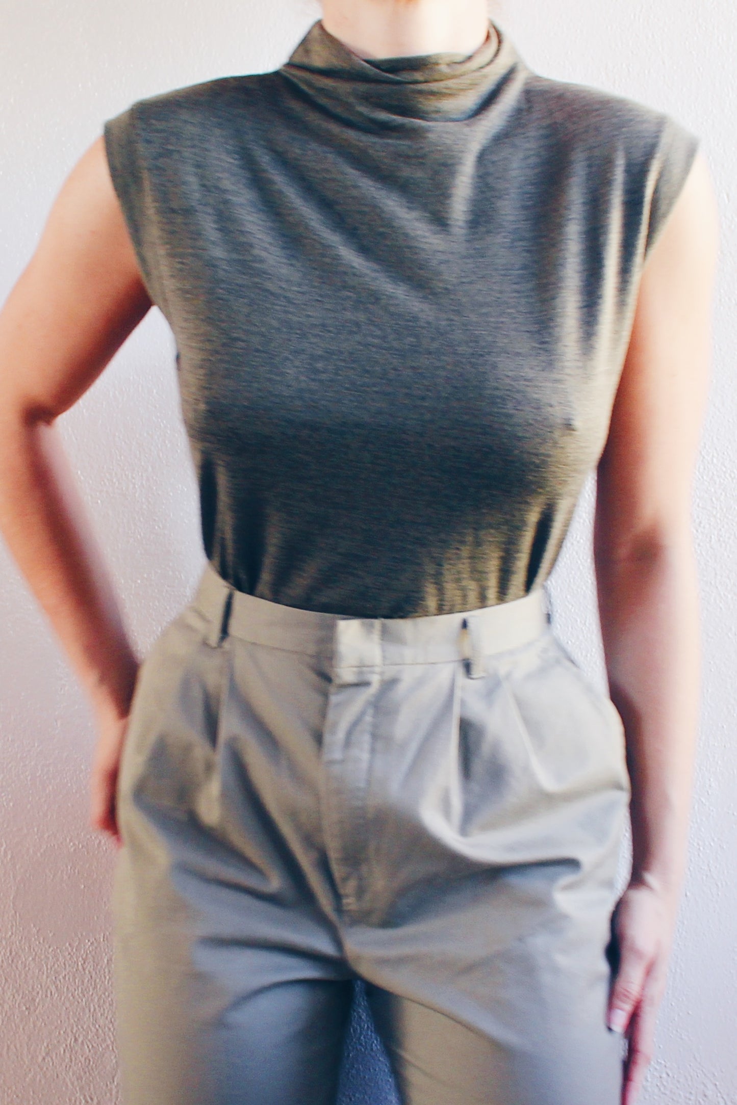 Mockneck Academic: Chic Olive Green Sleeveless Knit Sweater - Chic Corporate style