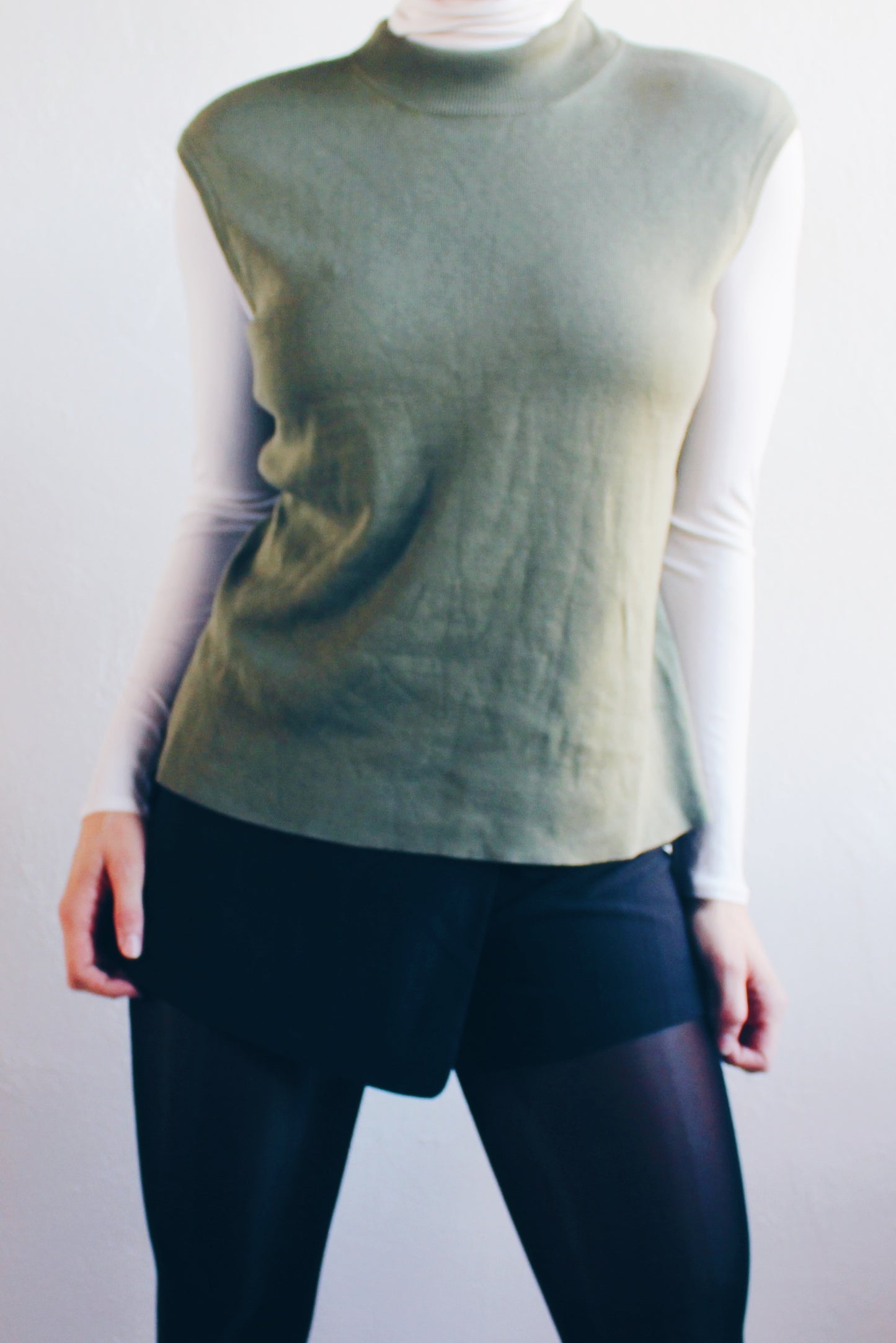 Elevate Your Wardrobe: Chic Olive Green Sleeveless Silk Sweater - Chic Academic Corporate Elegance
