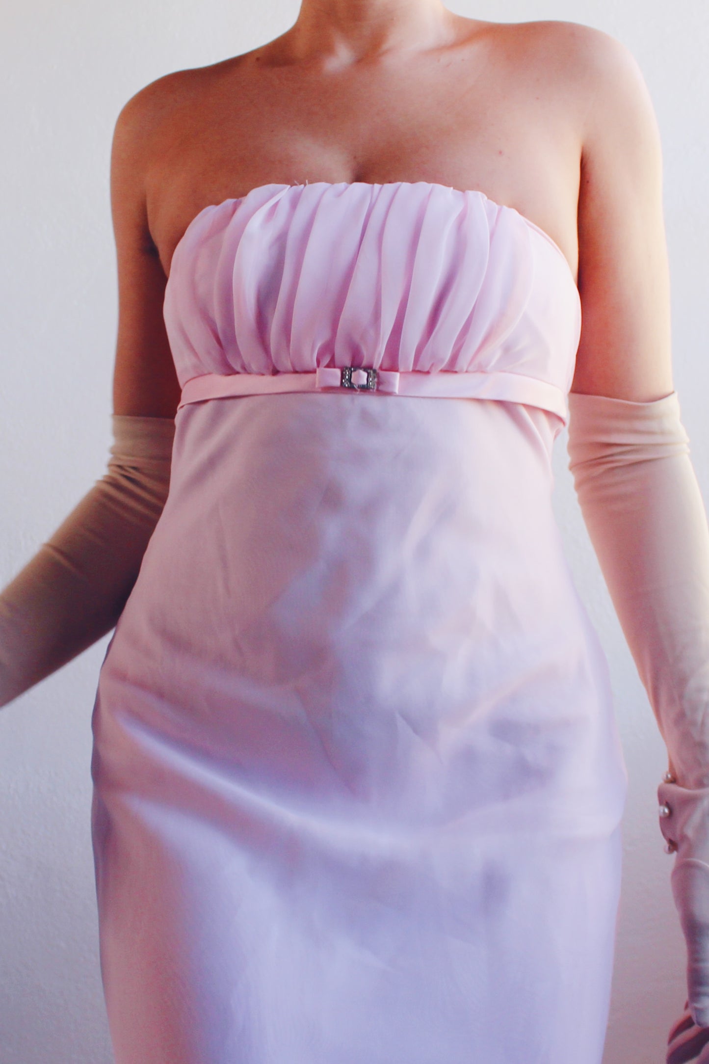 Y2K Pink Formal Dress - Long Empire Waist with Coquette Ballerina Elegance