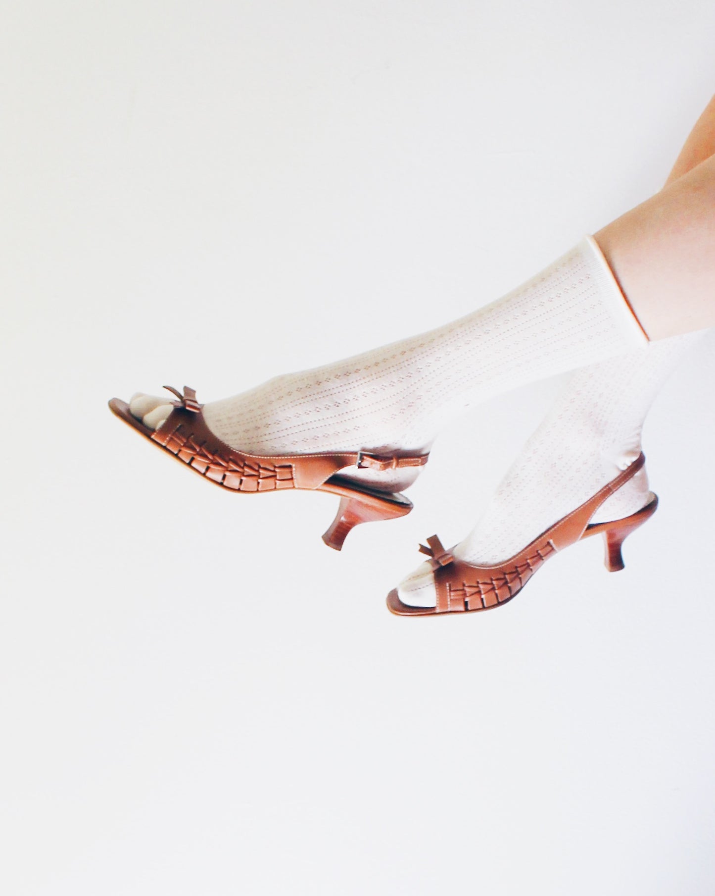 Franco Sarto Tan Leather Peep Toe Kitten Heels with Bow | Coquette Summer Sandals | Genuine Leather Upper