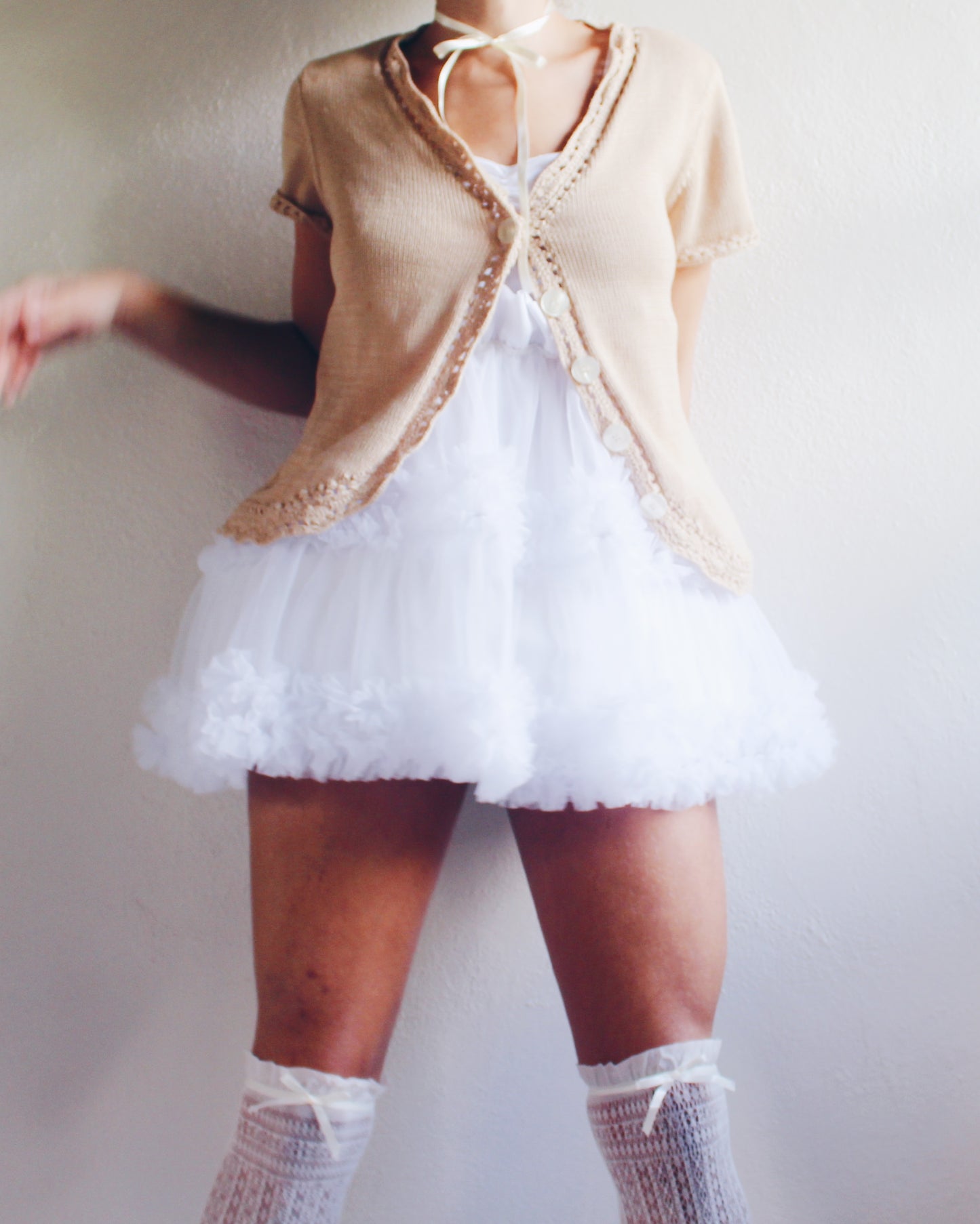 Vintage Short Sleeve Tan Knit Anne Klein Button Up Cardigan - Kawaii Coquette Style | Perfect for Layering