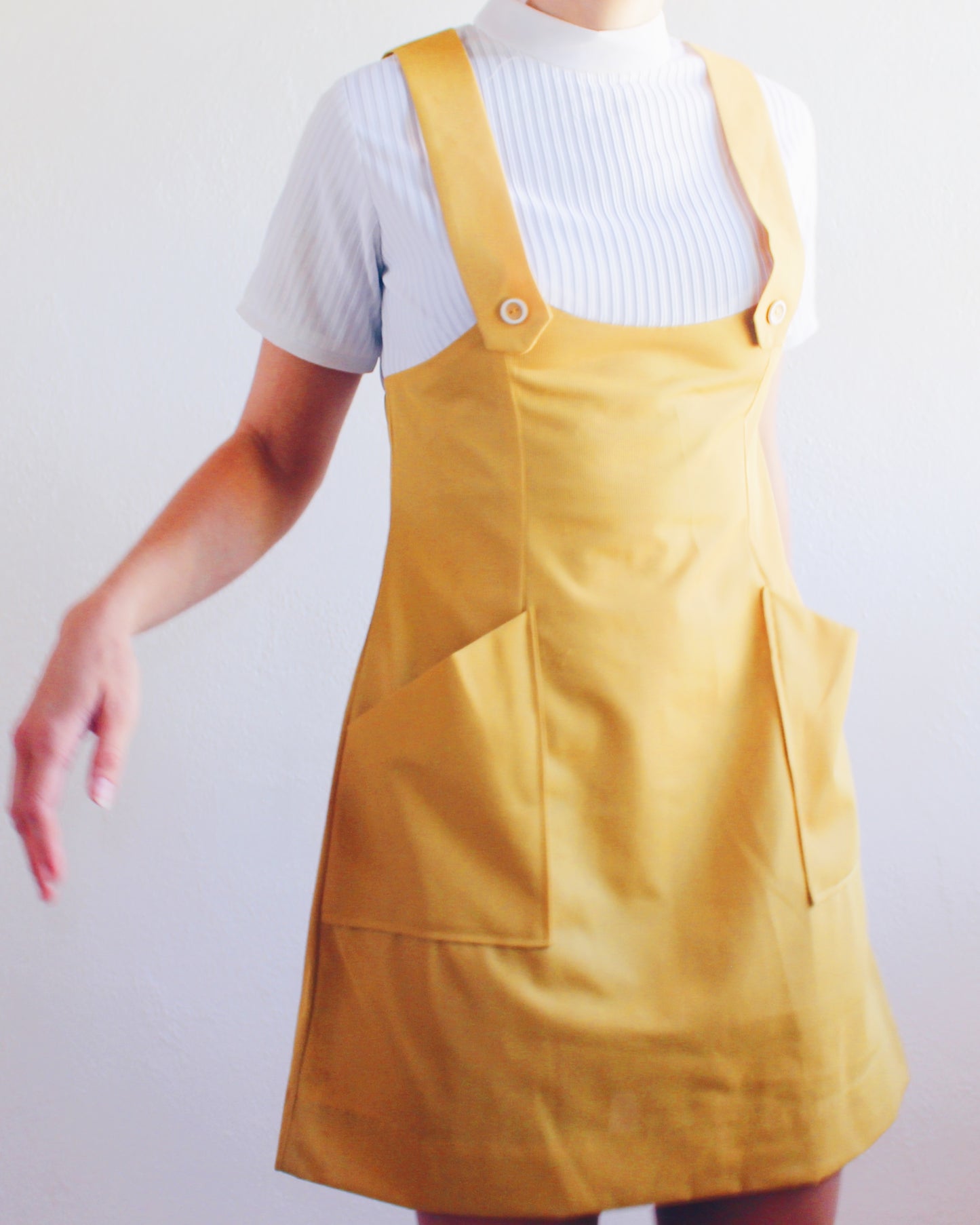 Vintage 1960s Handmade Yellow Pinafore Dress – Mod Mustard Overalls Sundress