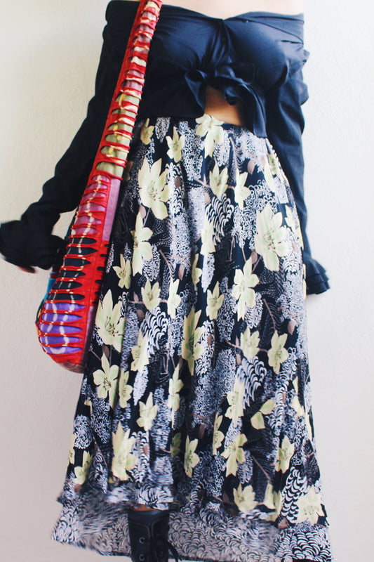 Vintage 90s Black Floral Maxi Skirt - Romantic Grunge Whimsygoth Style