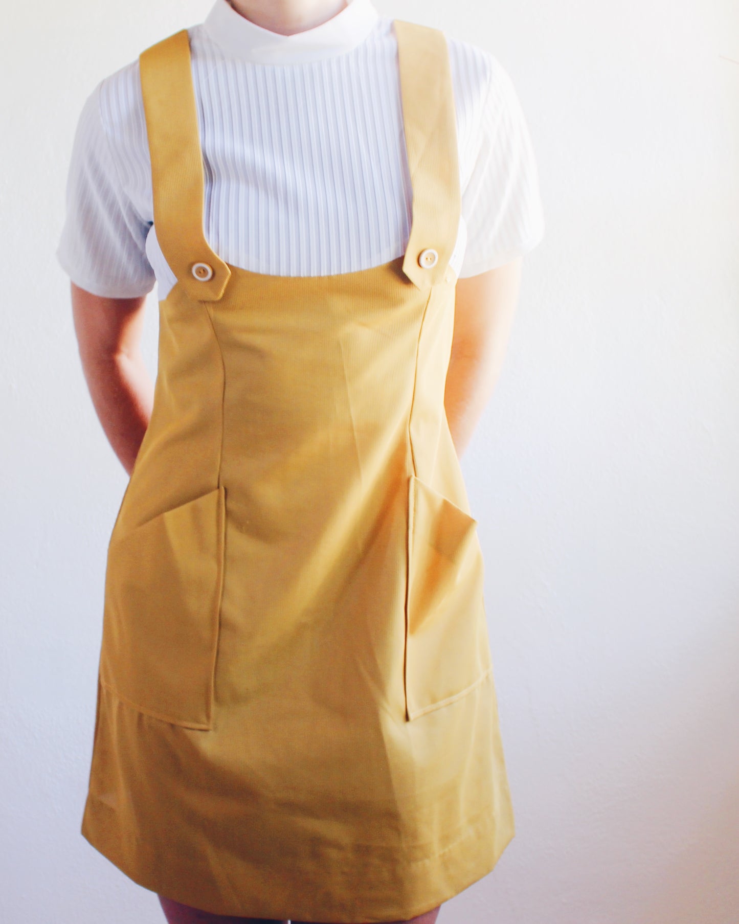 Vintage 1960s Handmade Yellow Pinafore Dress – Mod Mustard Overalls Sundress