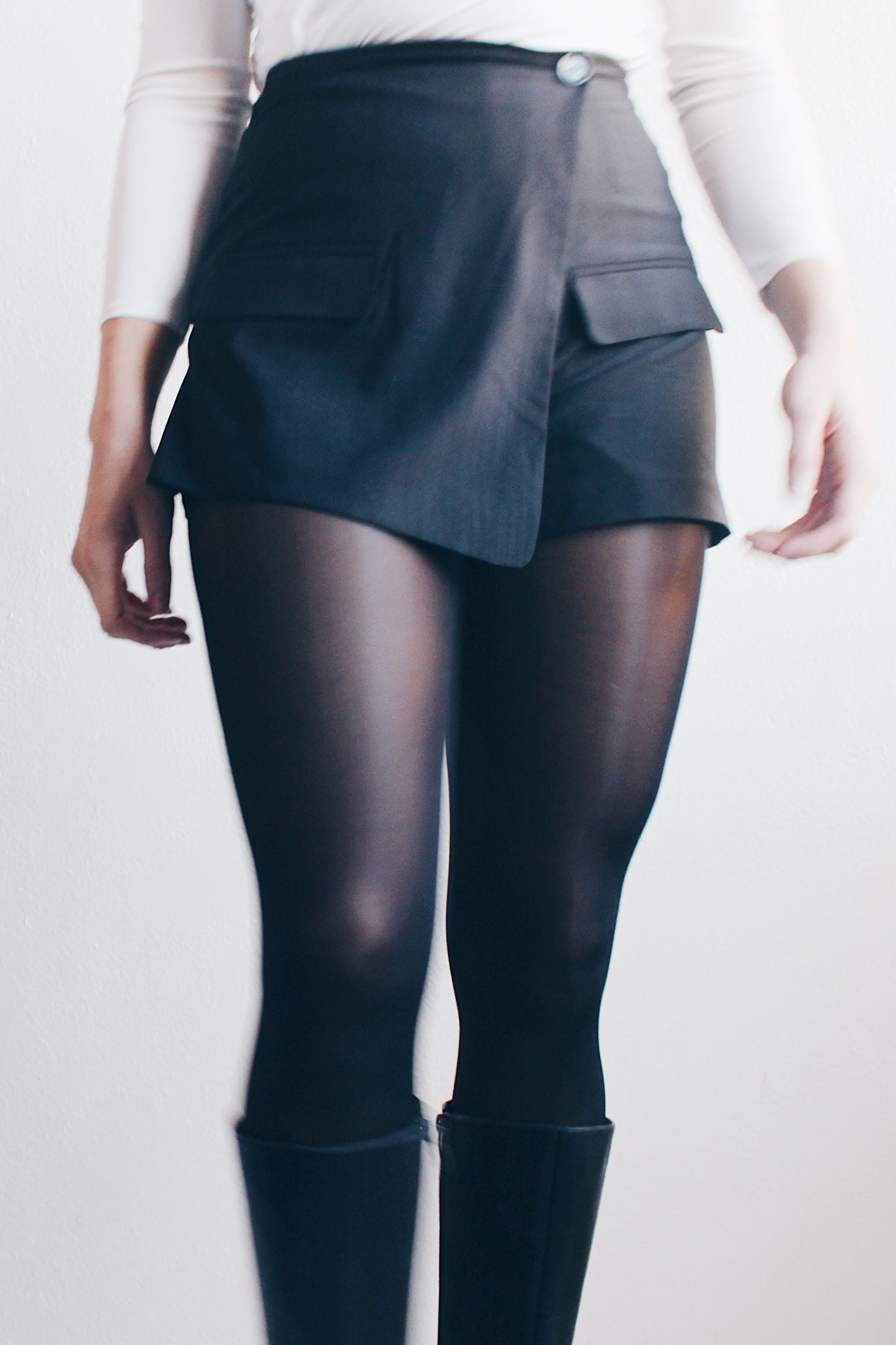 Upcycled Chic: Black Asymmetric Skort Transformed from Vintage Blazer - Sustainable Statement Piece