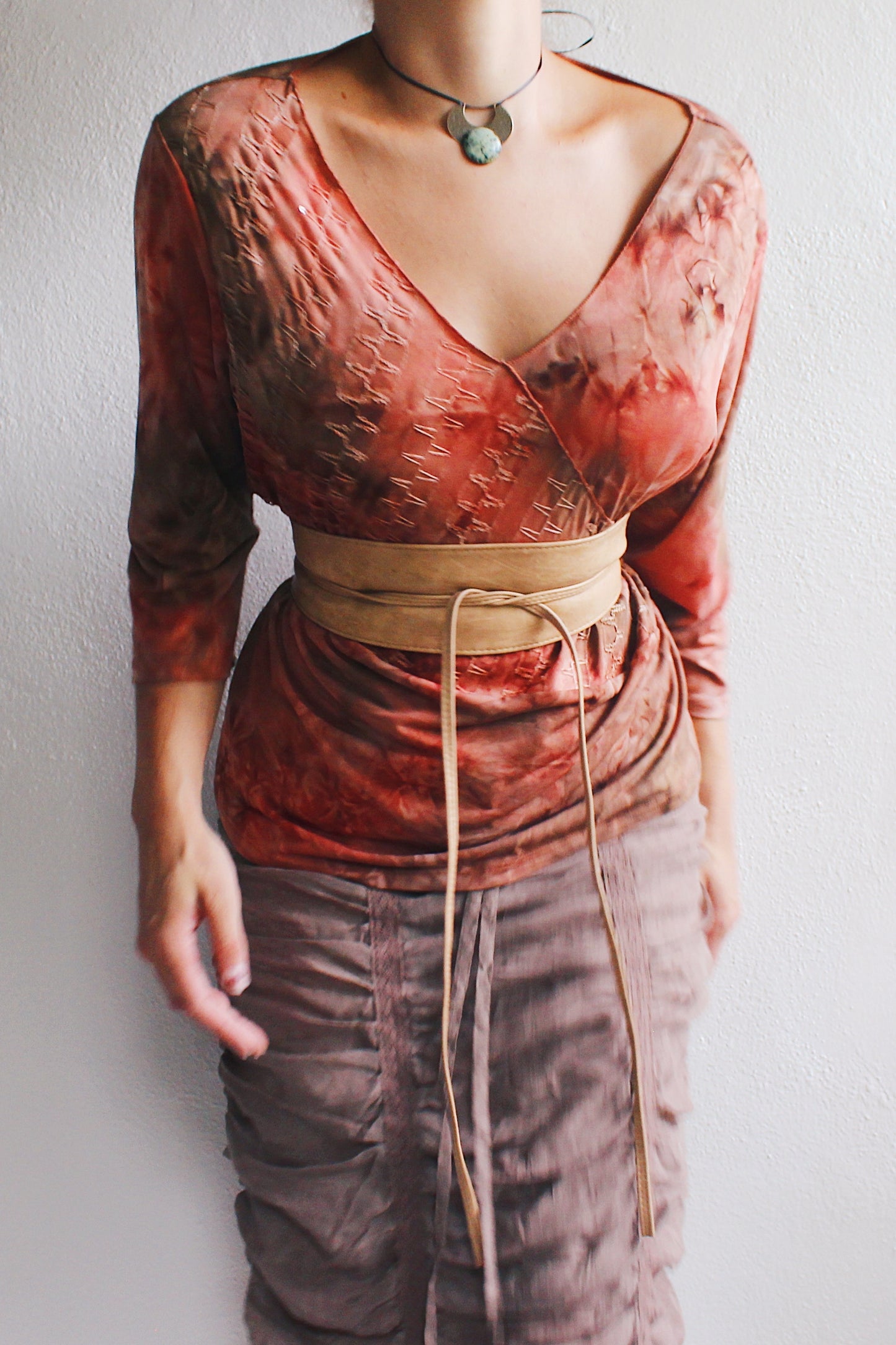 90s tie-dye whimsigoth shirt / red orange embroidered 90s vintage whimsygoth top