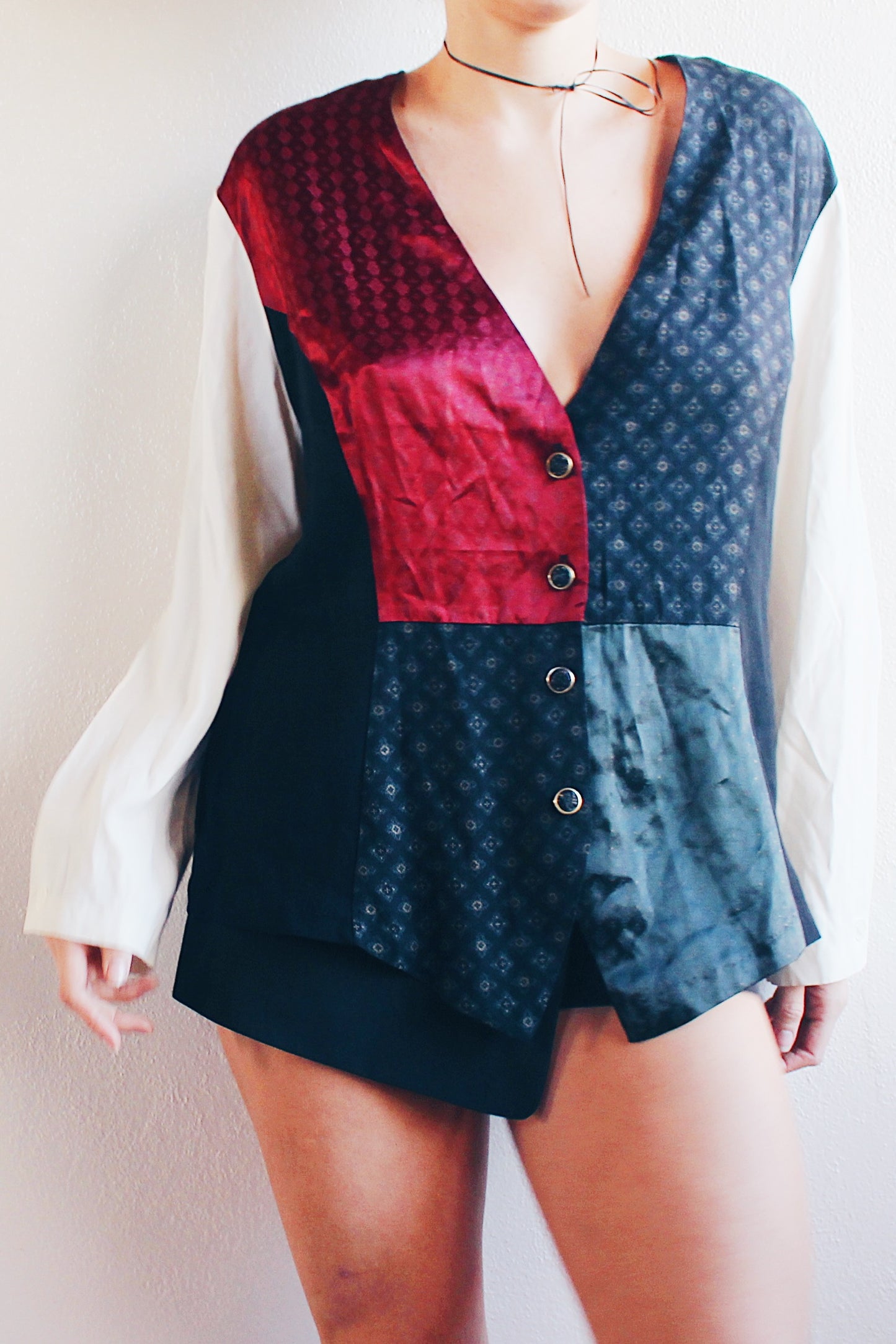 Academic Sleaze: Vintage Blouse with Attached Vest - Retro Bookish Chic!