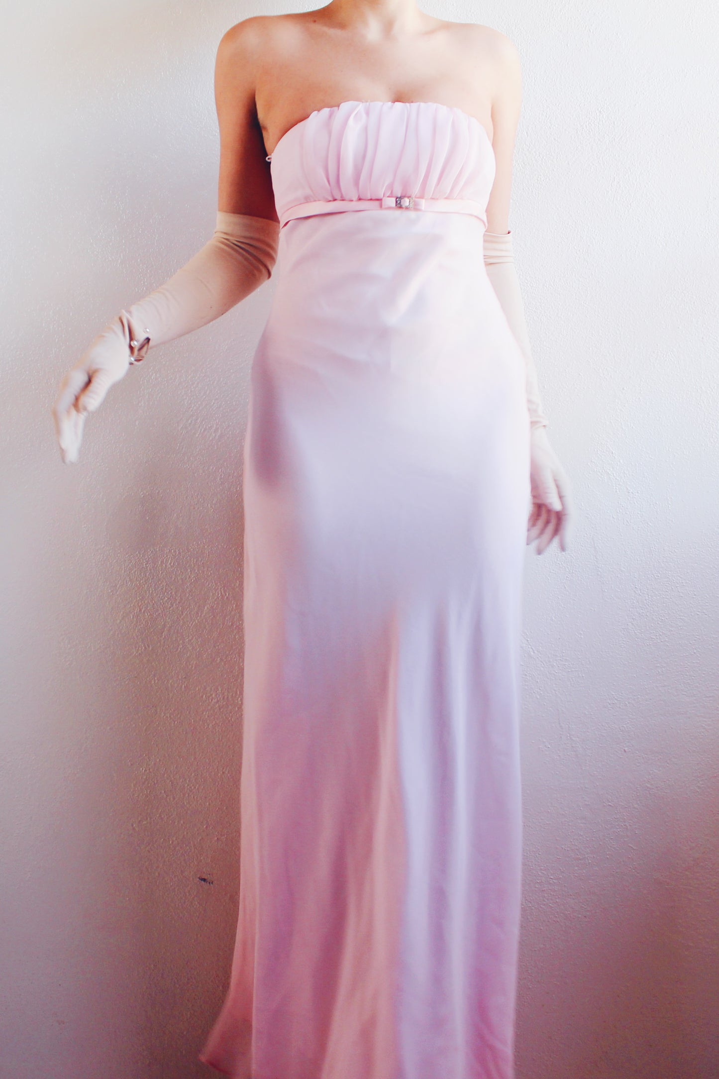 Y2K Pink Formal Dress - Long Empire Waist with Coquette Ballerina Elegance