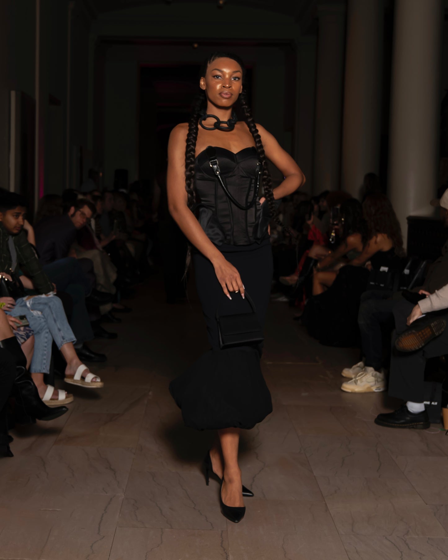 Upcycled 90s Black Silk Fishtail Skirt with Bubbled Hem – Vintage Sustainable Fashion