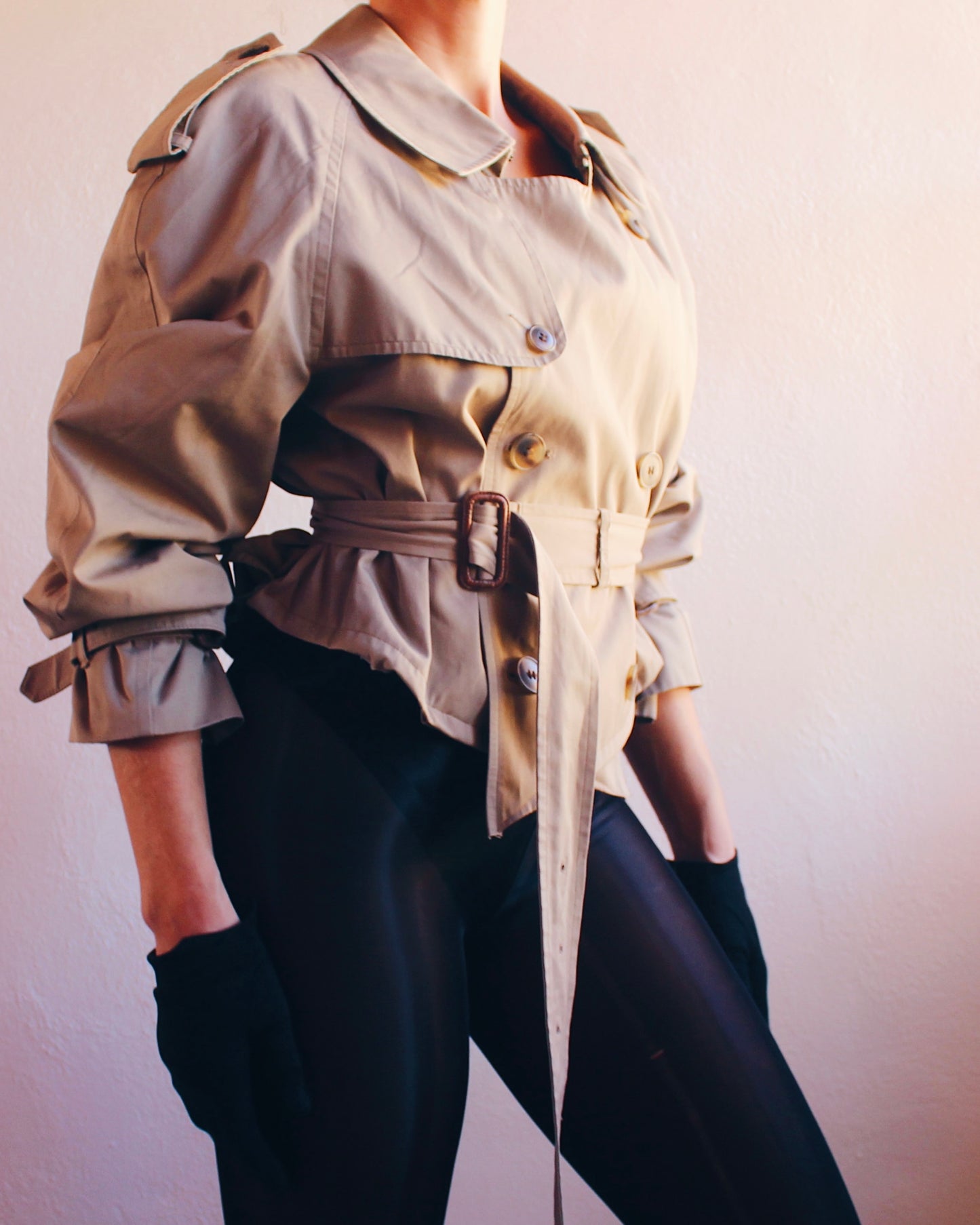 Chic Vintage Upcycled Cropped Trench Coat - Unique Tailored Sustainable Fashion | Classy & One-of-a-Kind Outerwear