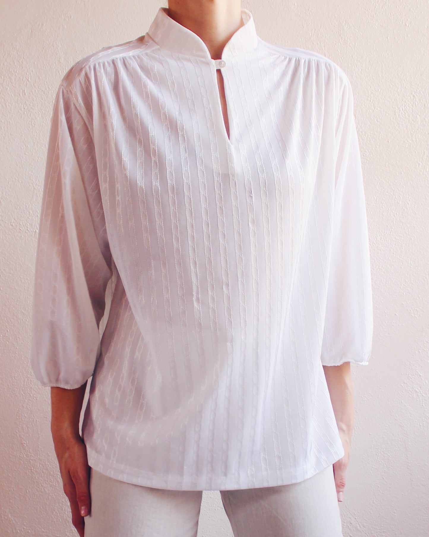 Vintage 1980s Ivory Striped Peasant Tunic – Lightweight Renaissance Faire Blouse