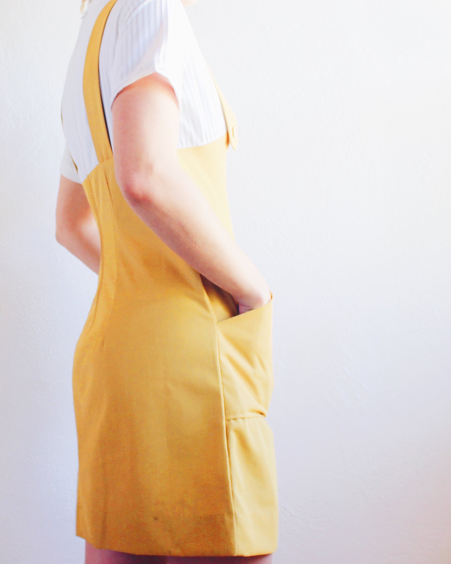 Vintage 1960s Handmade Yellow Pinafore Dress – Mod Mustard Overalls Sundress