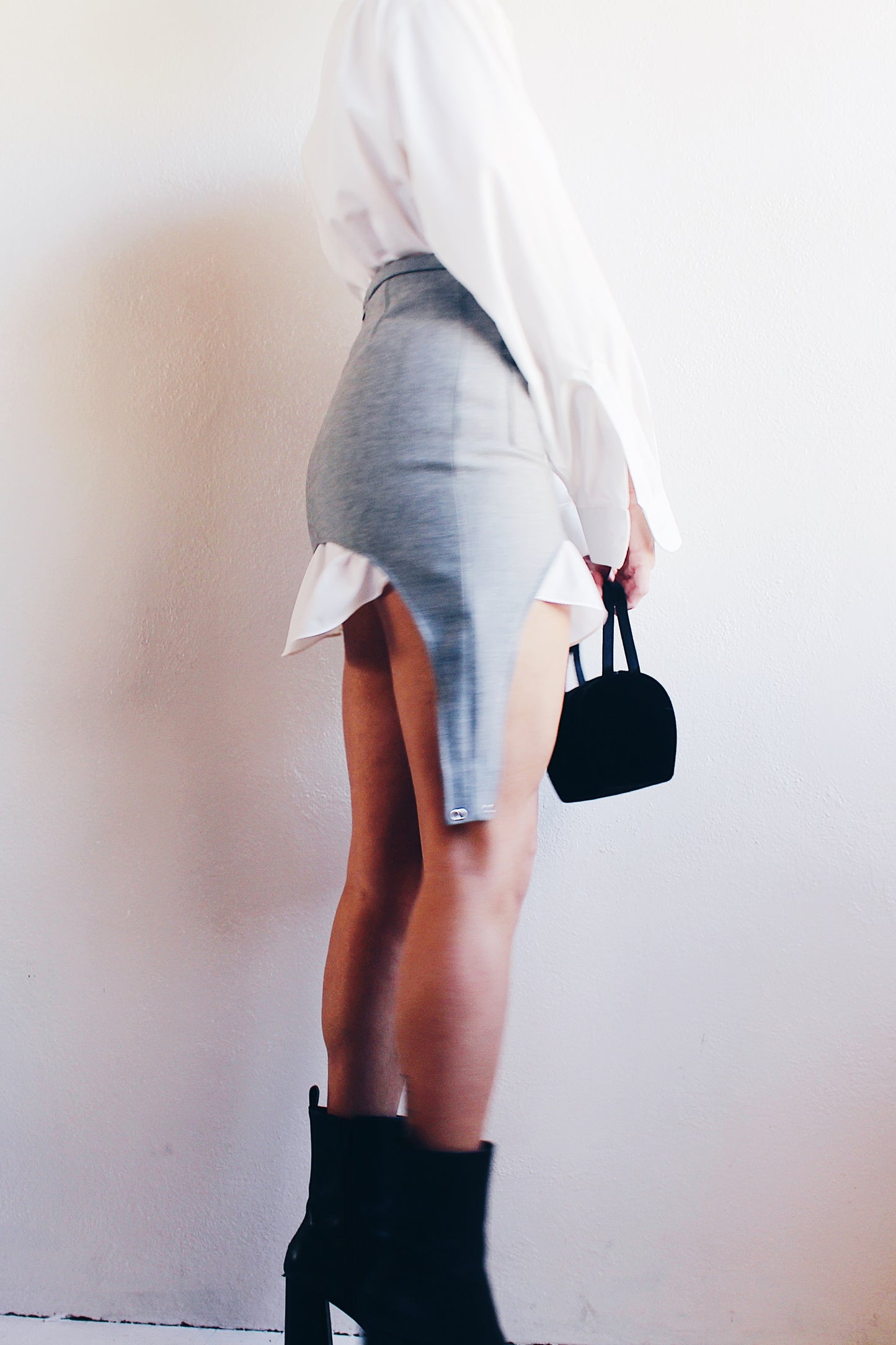 Edgy Academia Renewed: Upcycled Grey Wool Skirt - Librarian Corporate Chic