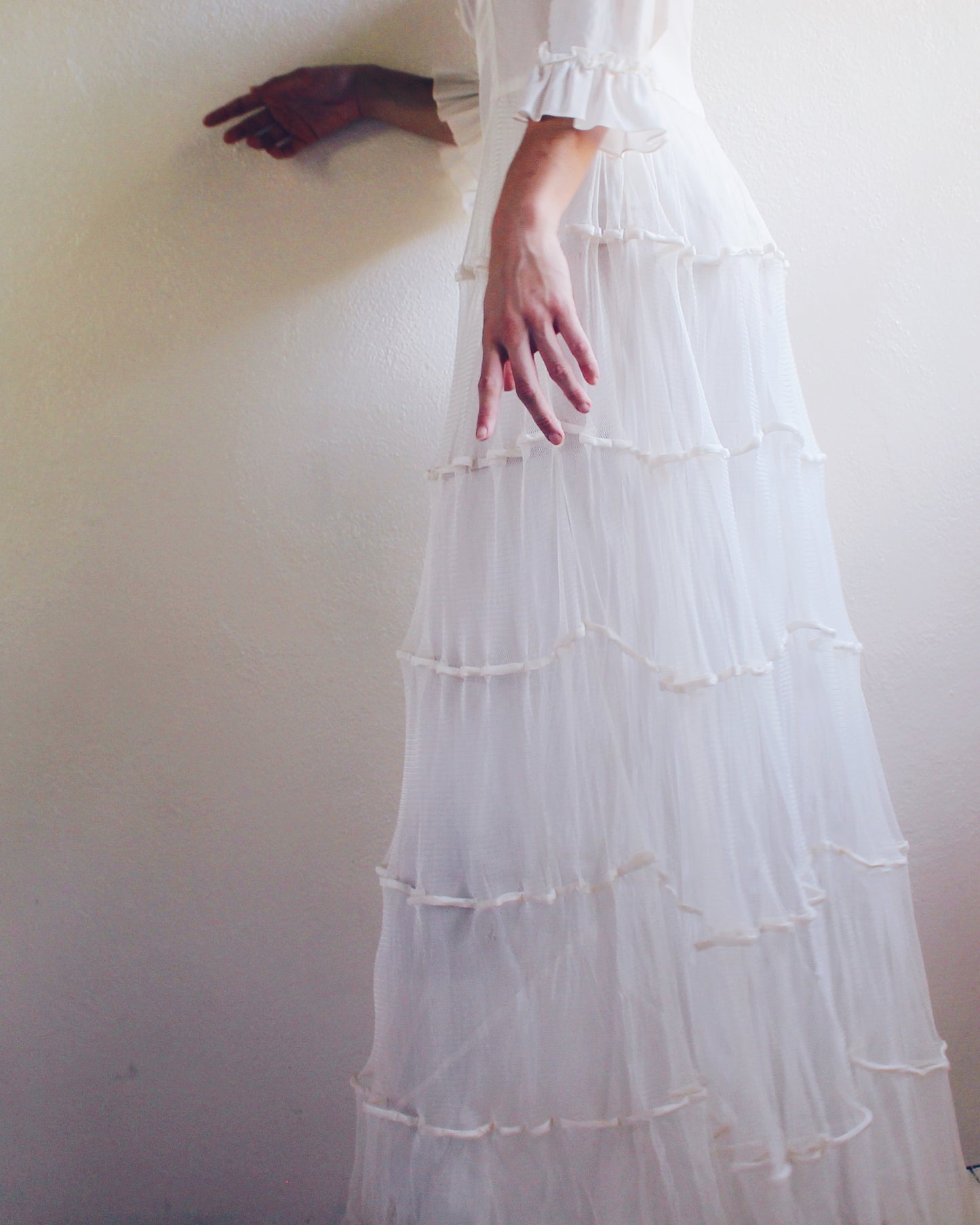 Vintage Handmade Heirloom Wedding Gown – Ethereal Sheer Tiered Dress | Delicate Haunting Bridal Style