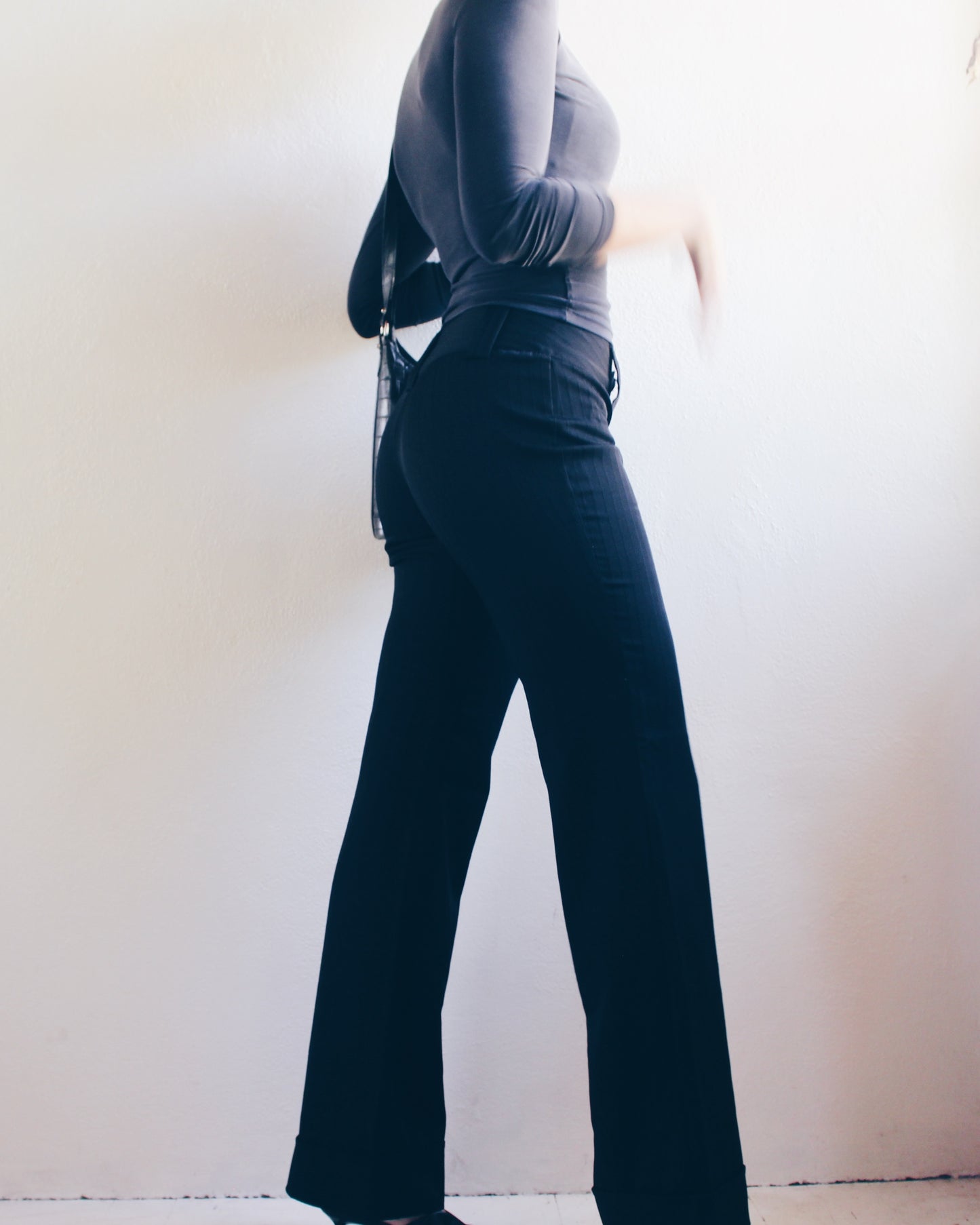 Vintage Y2K Low-Rise Black Pinstripe Bootcut Pants - Office Siren Style