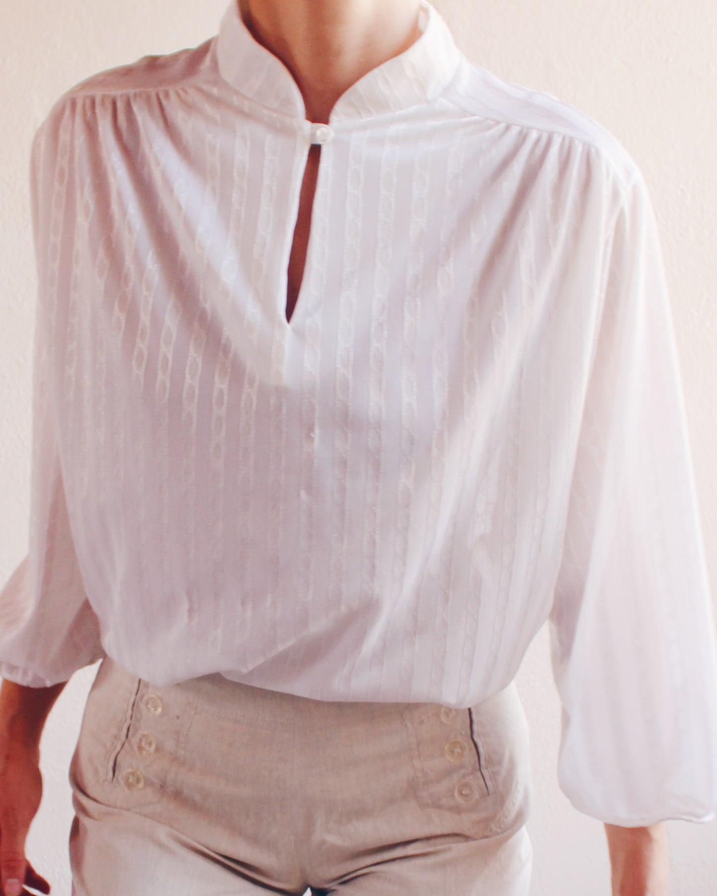 Vintage 1980s Ivory Striped Peasant Tunic – Lightweight Renaissance Faire Blouse