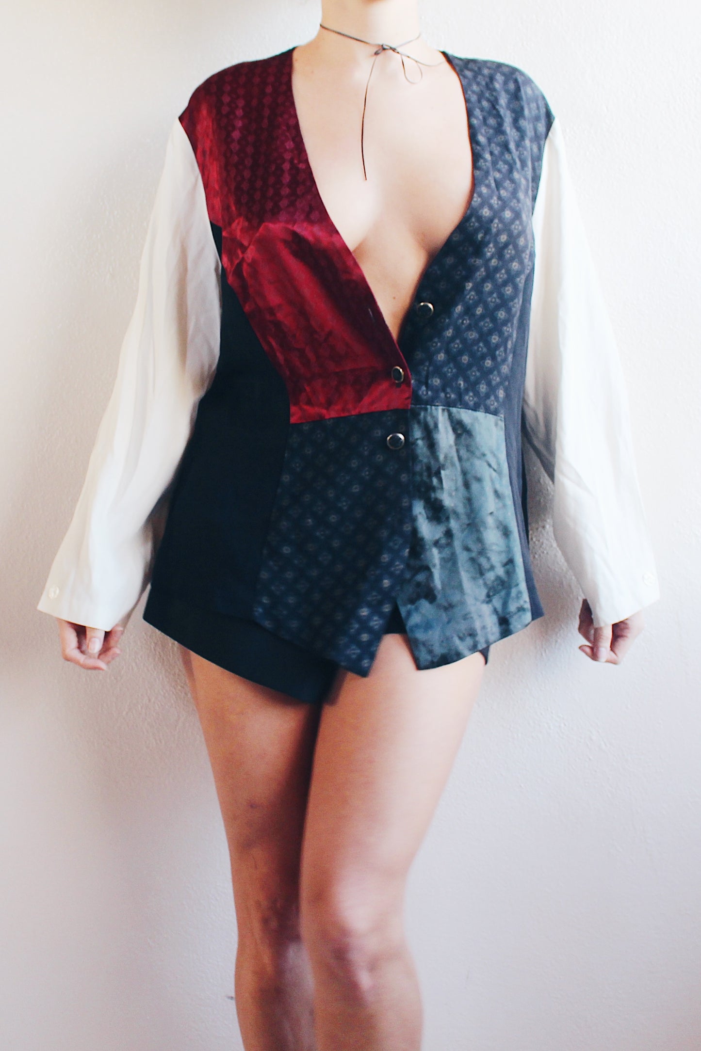 Academic Sleaze: Vintage Blouse with Attached Vest - Retro Bookish Chic!