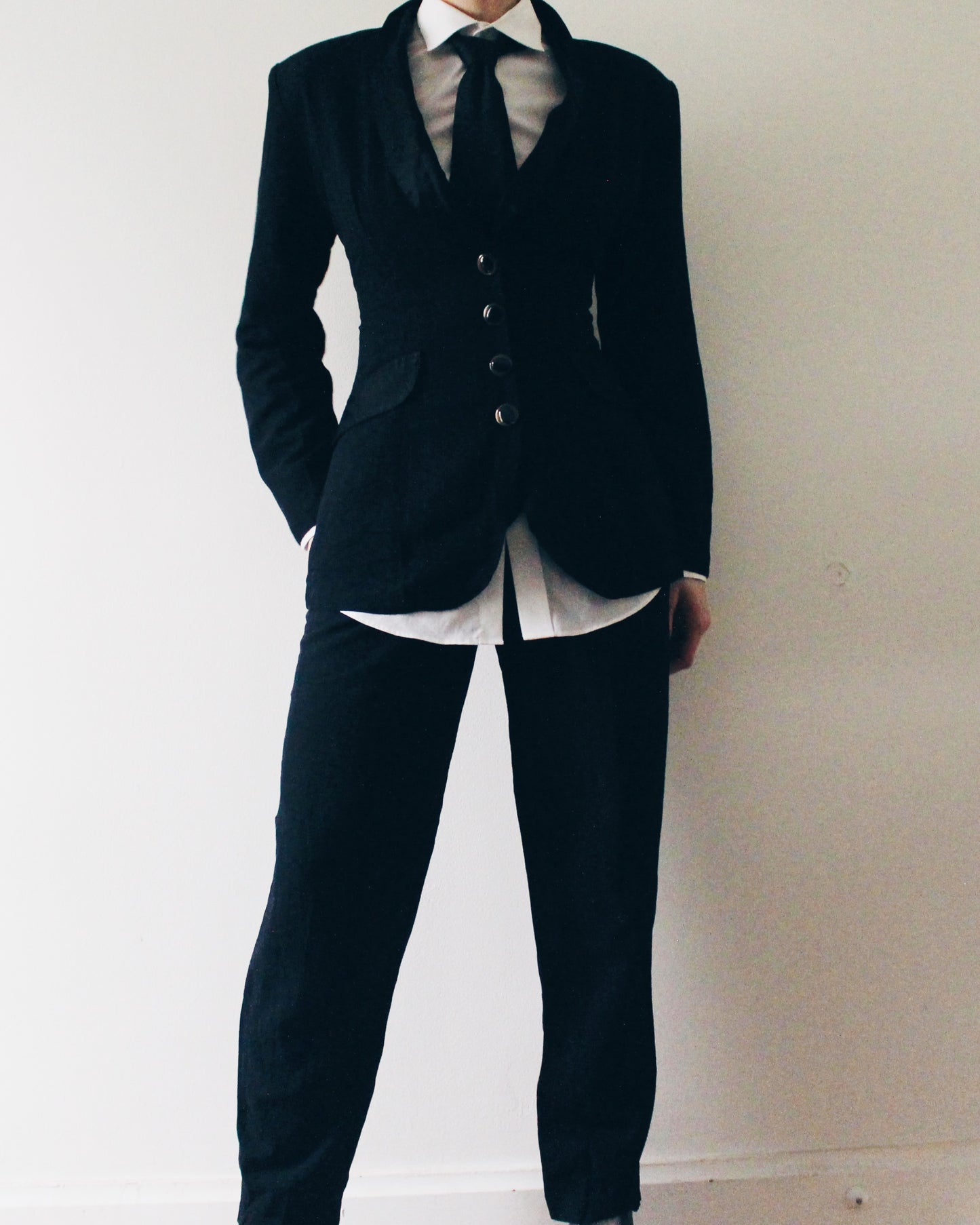 Vintage Black 2 Piece Suit | 90s Androgynous Power Suit | High Waisted Trouser Set | Minimalist Tailored Blazer | Reservoir Dogs Chic