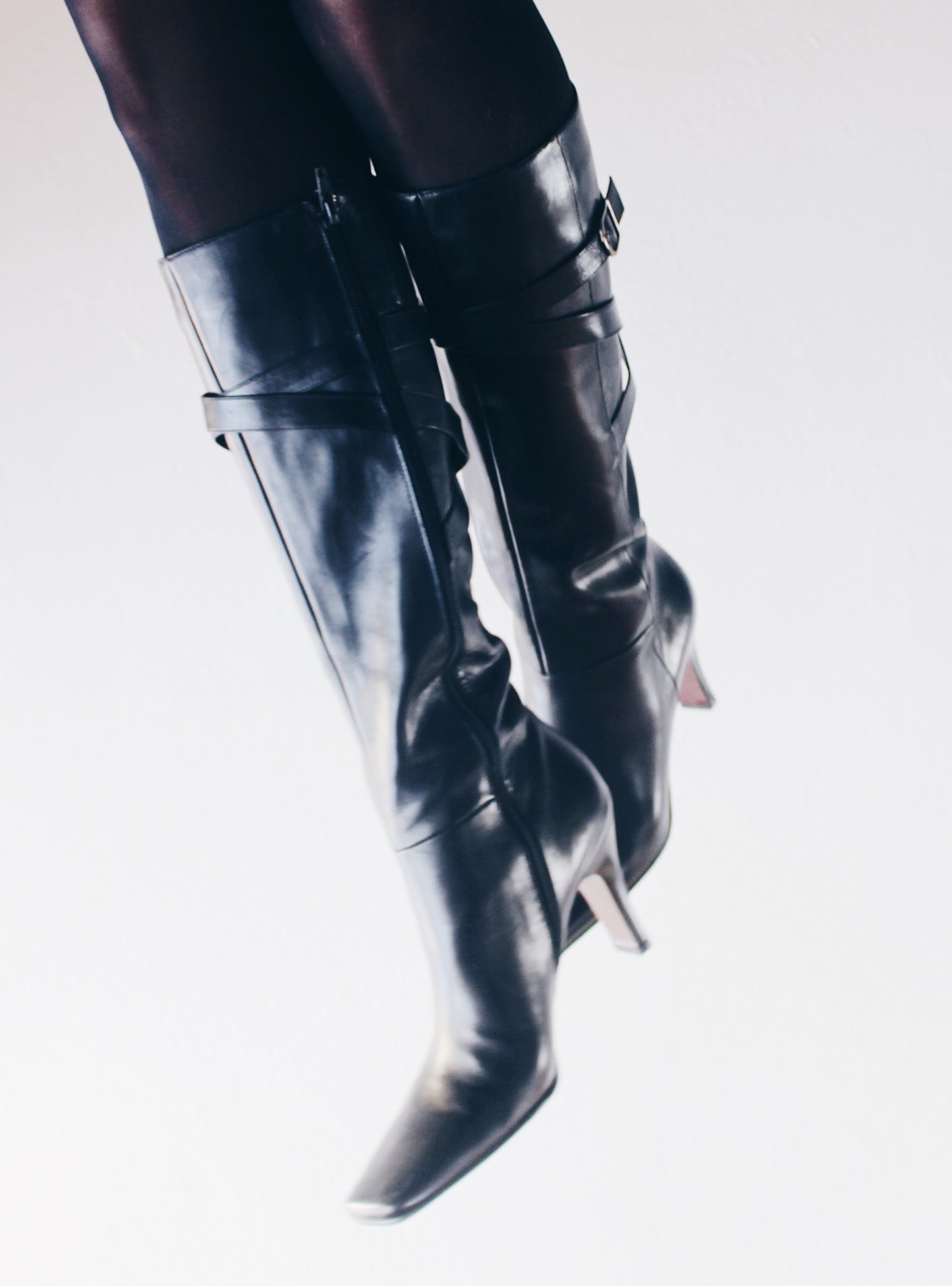 y2k Square Toe: Vintage Leather-Heeled Via Spiga Boots - Calf-Length Librarian Chic