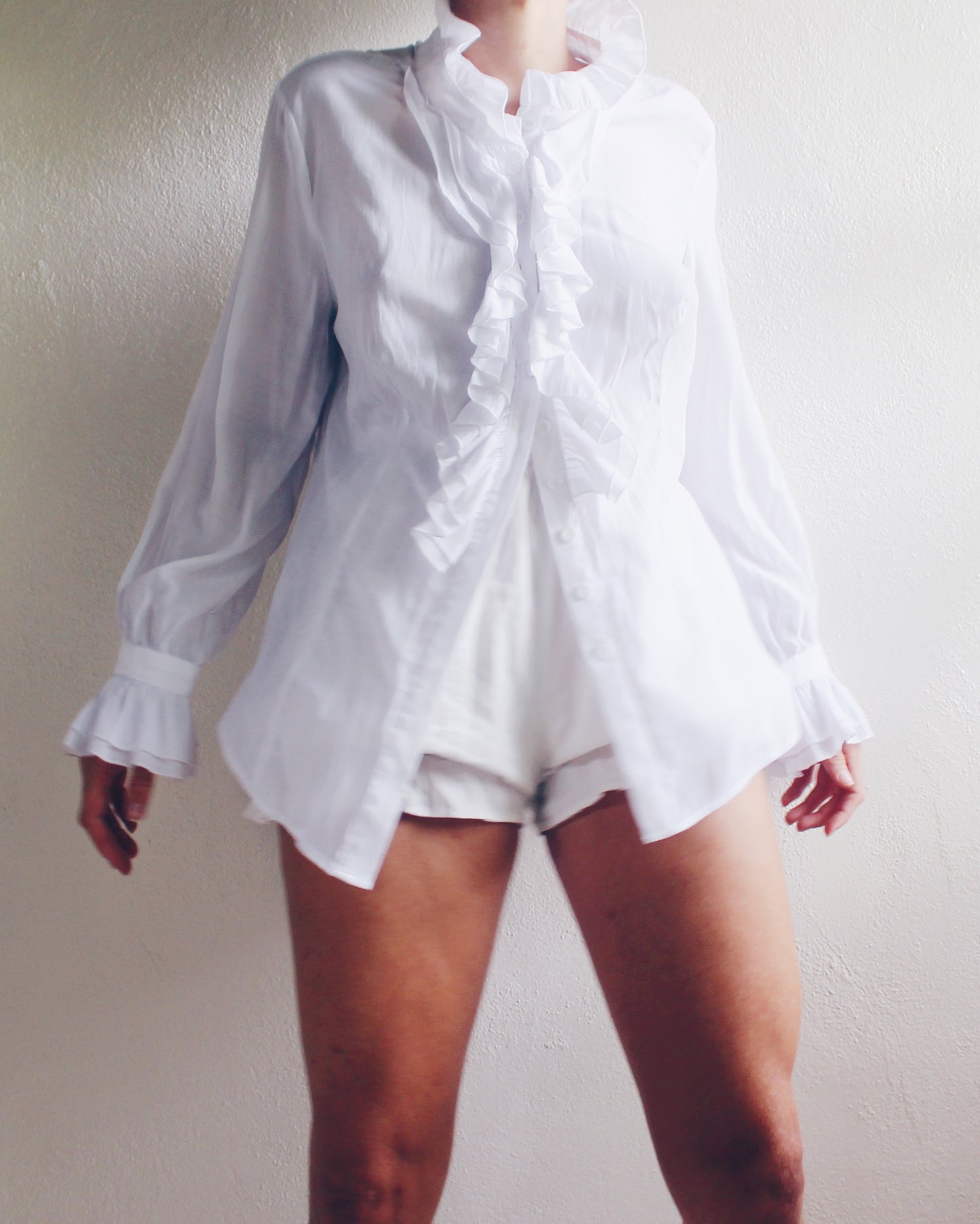 Elegant Vintage Cotton Ruffled Blouse - Dark Academia Victorian Vibes